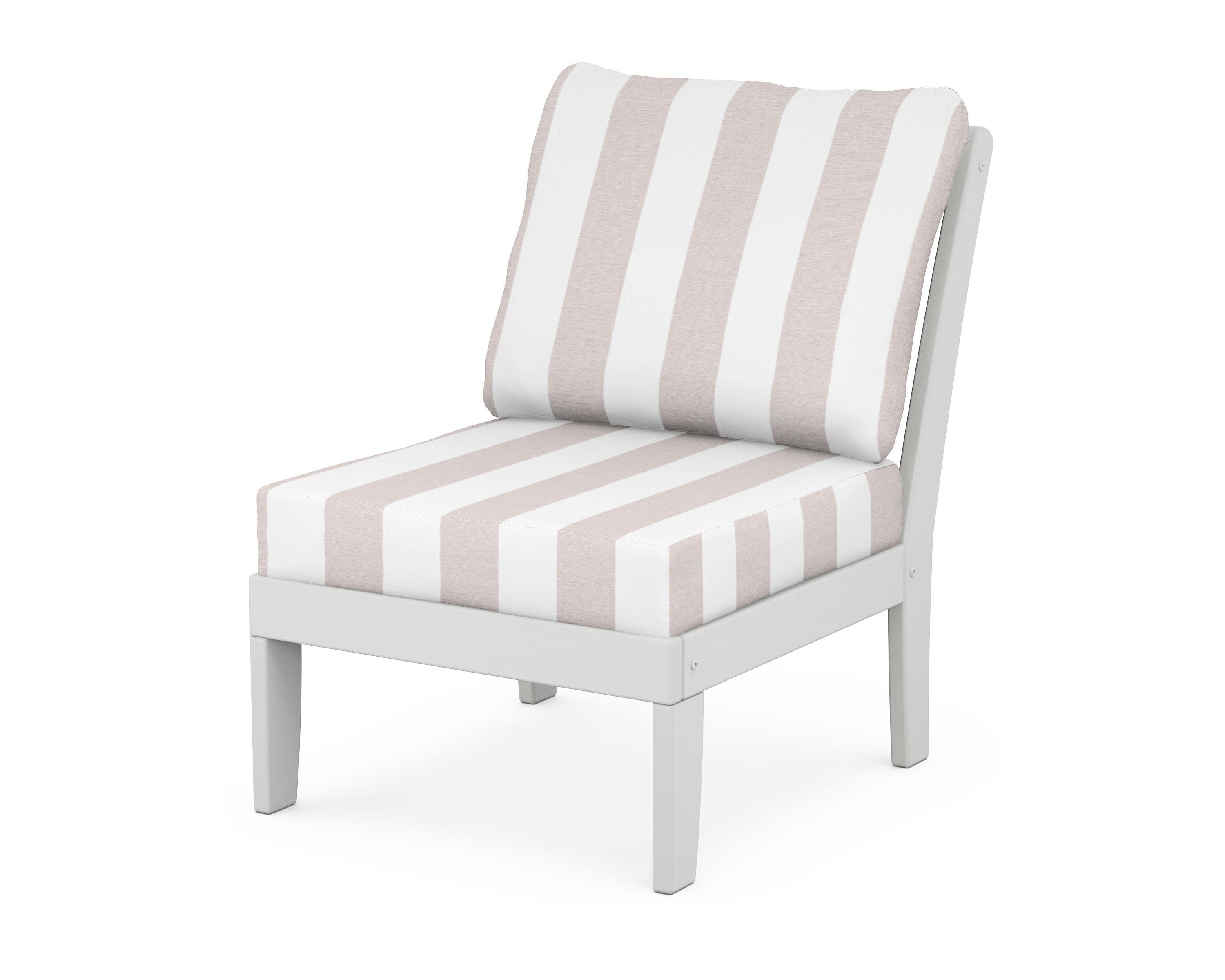 Yacht Club Modular Armless Chair in Classic White / Cabana Stripe Dune Burlap