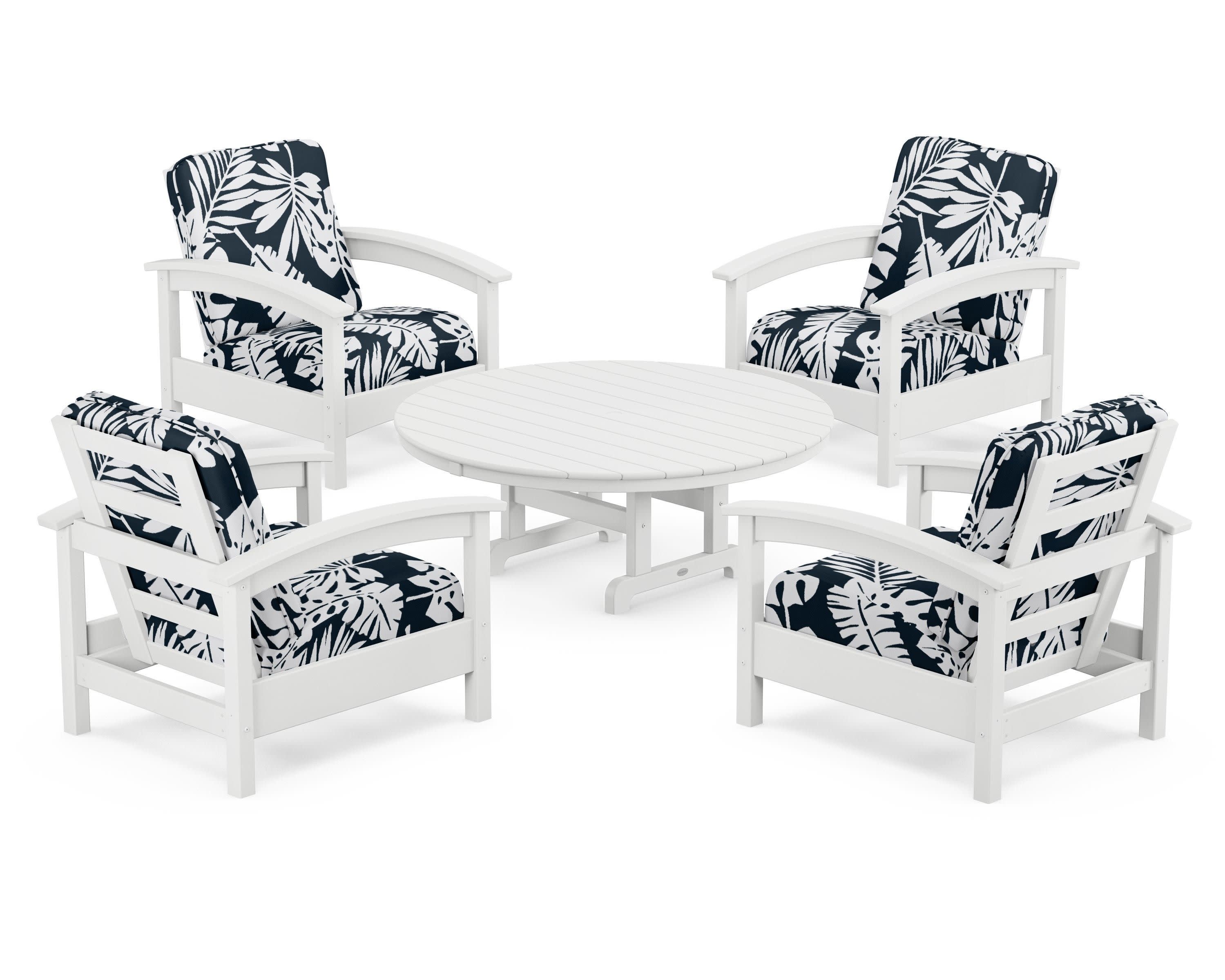 Rockport 5-Piece Deep Seating Set in Classic White / Leaf Marine Indigo