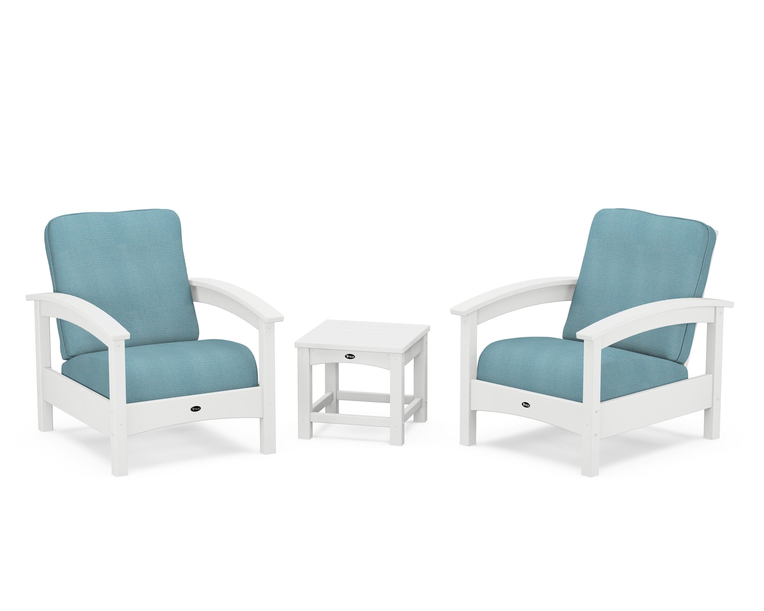 Rockport Club 3-Piece Deep Seating Conversation Set in Classic White / Lattice Sky Blue