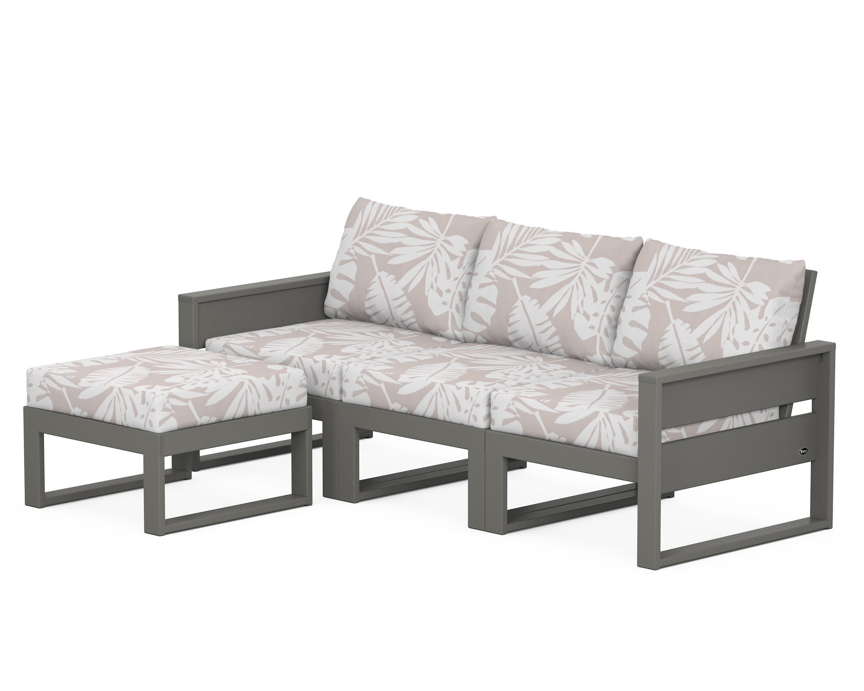 Eastport 4- Piece Sectional with Ottoman in Stepping Stone / Leaf Dune Burlap