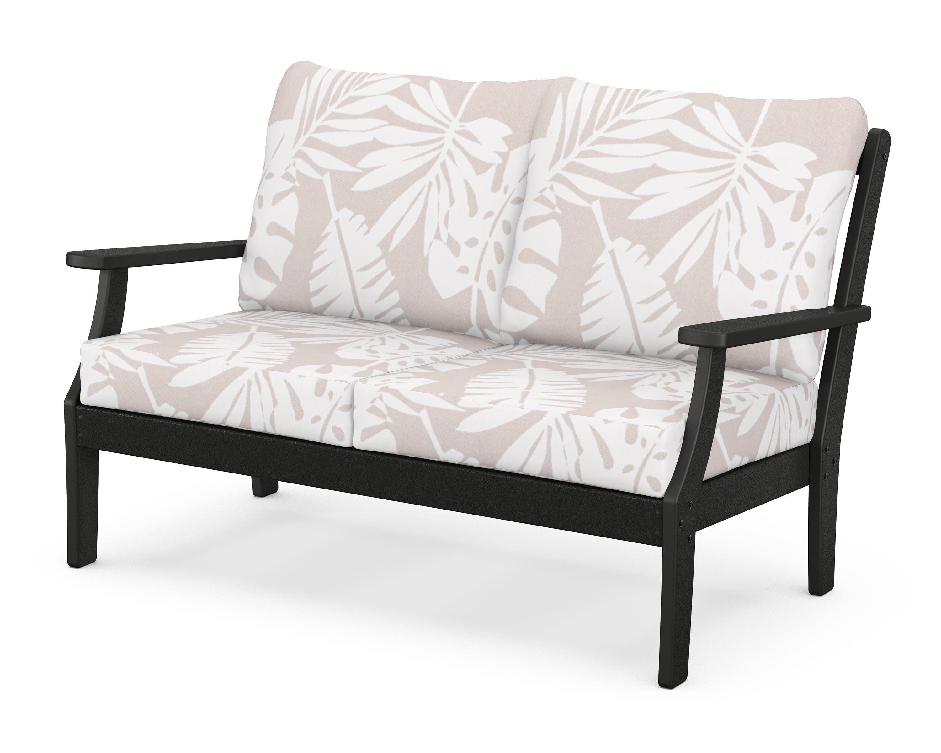 Yacht Club Deep Seating Loveseat in Charcoal Black / Leaf Dune Burlap
