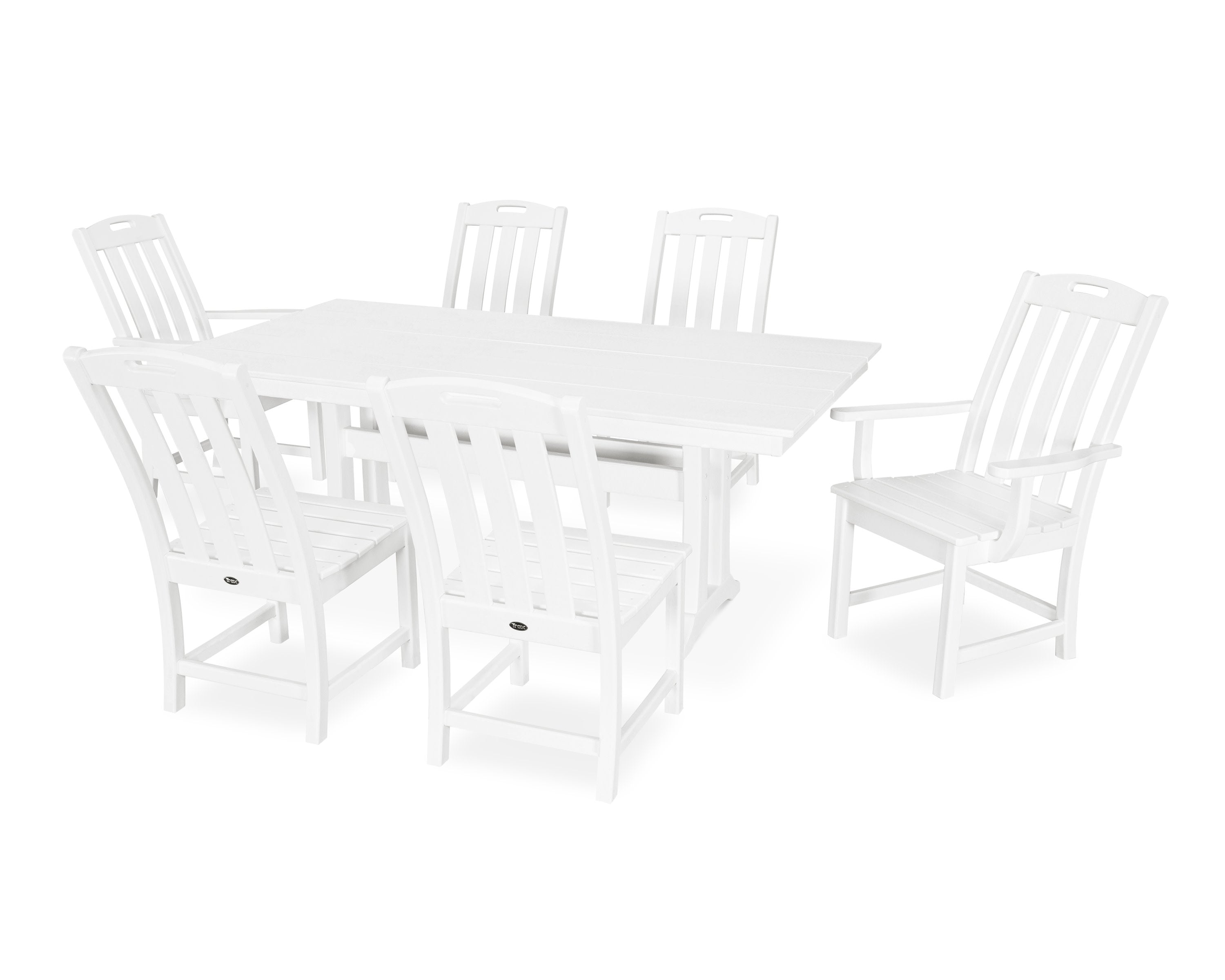 Yacht Club 7-Piece Farmhouse Trestle Dining Set in Classic White