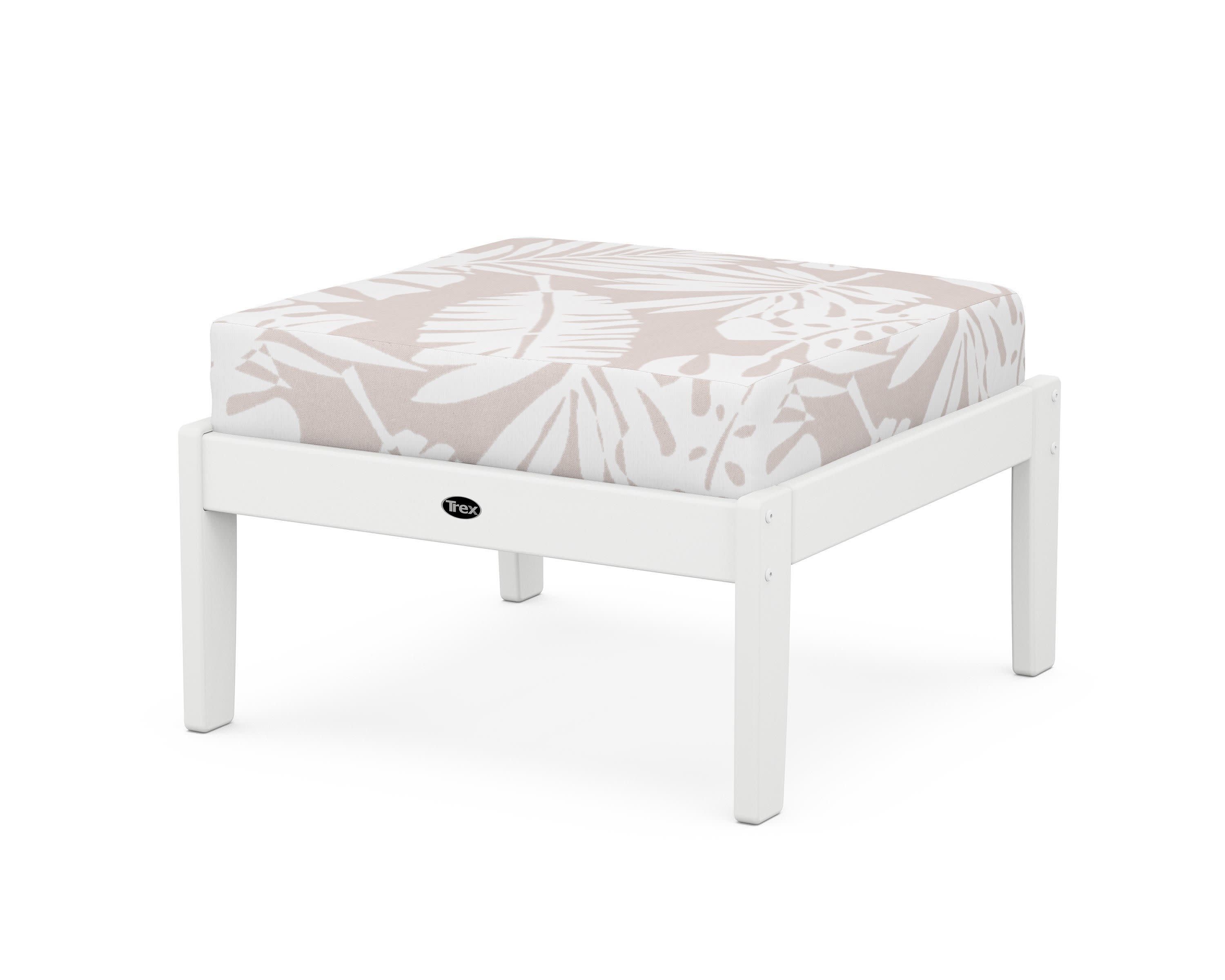 Yacht Club Deep Seating Ottoman in Classic White / Leaf Dune Burlap