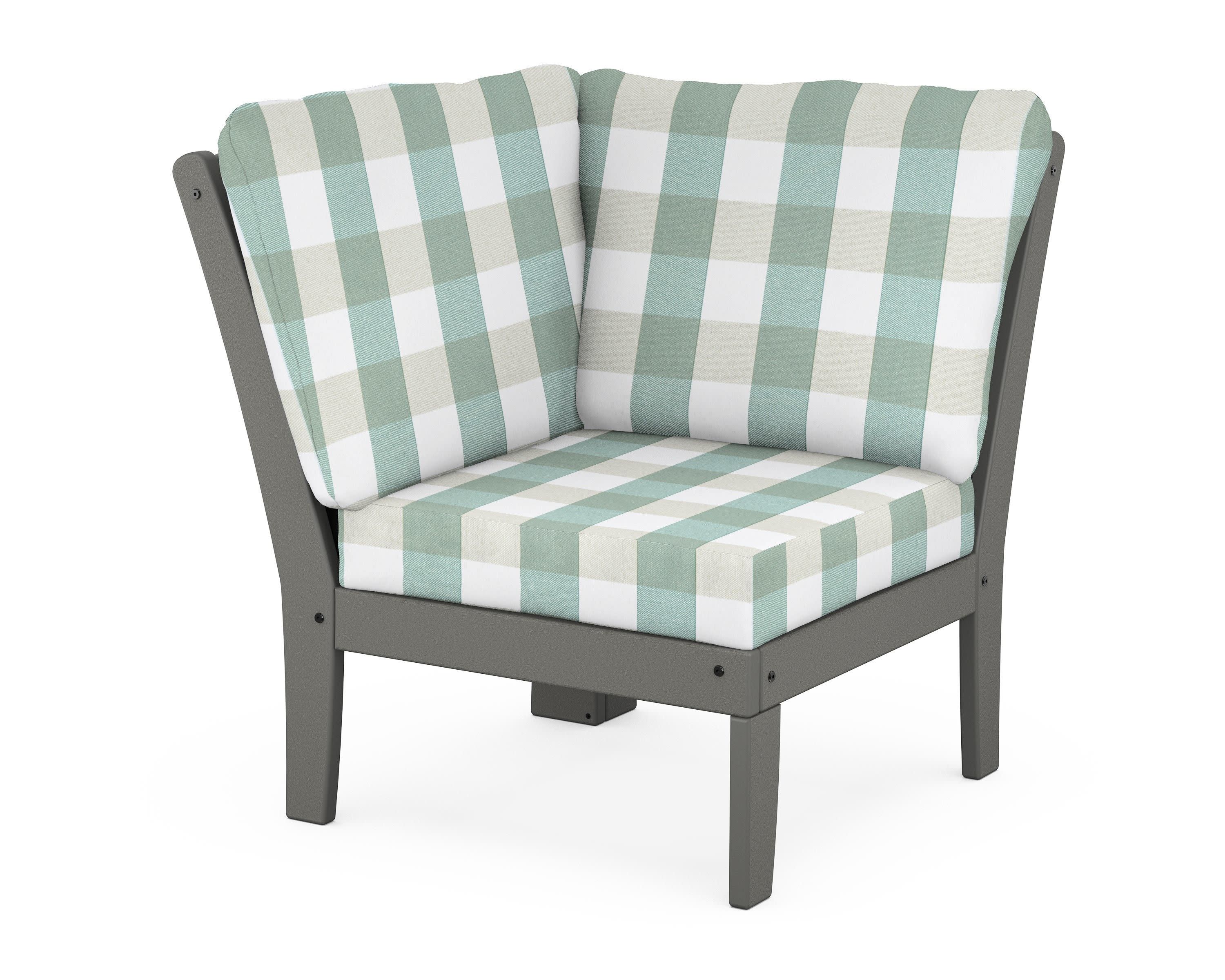 Yacht Club Modular Corner Chair in Stepping Stone / Buffalo Plaid Glacier Spa