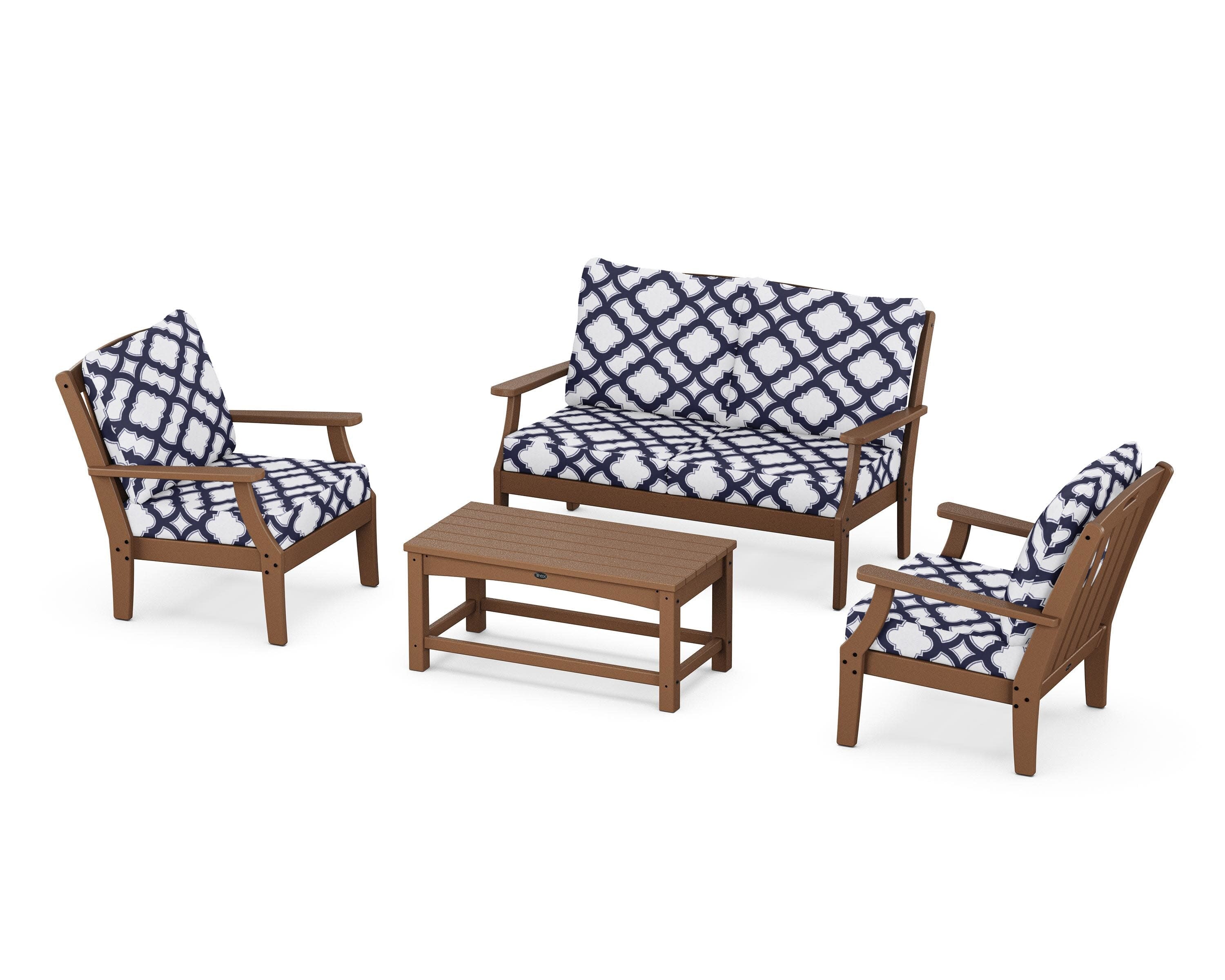 Yacht Club 4-Piece Deep Seating Chair Set in Tree House / Trellis Navy