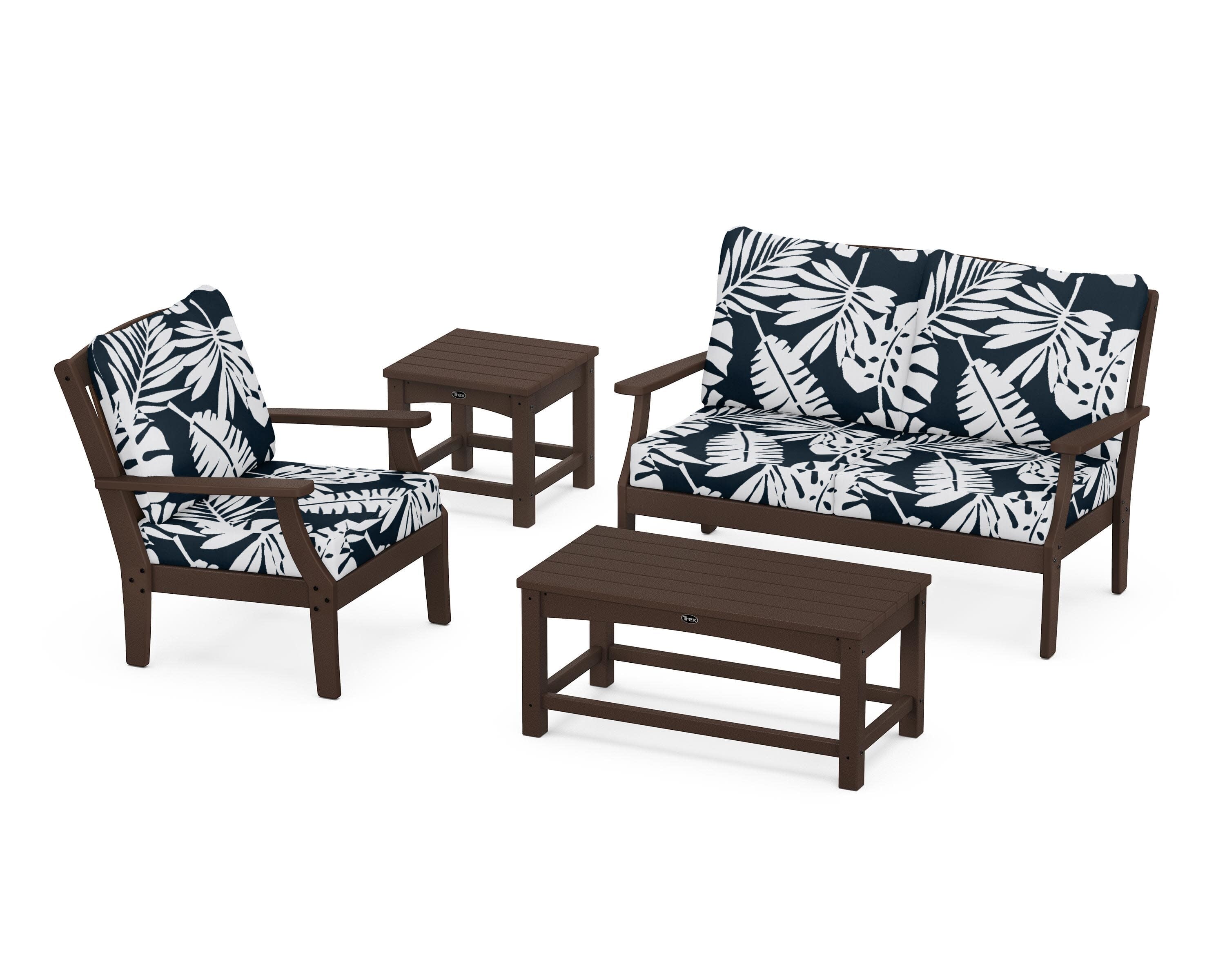 Yacht Club 4-Piece Deep Seating Set in Vintage Lantern / Leaf Marine Indigo