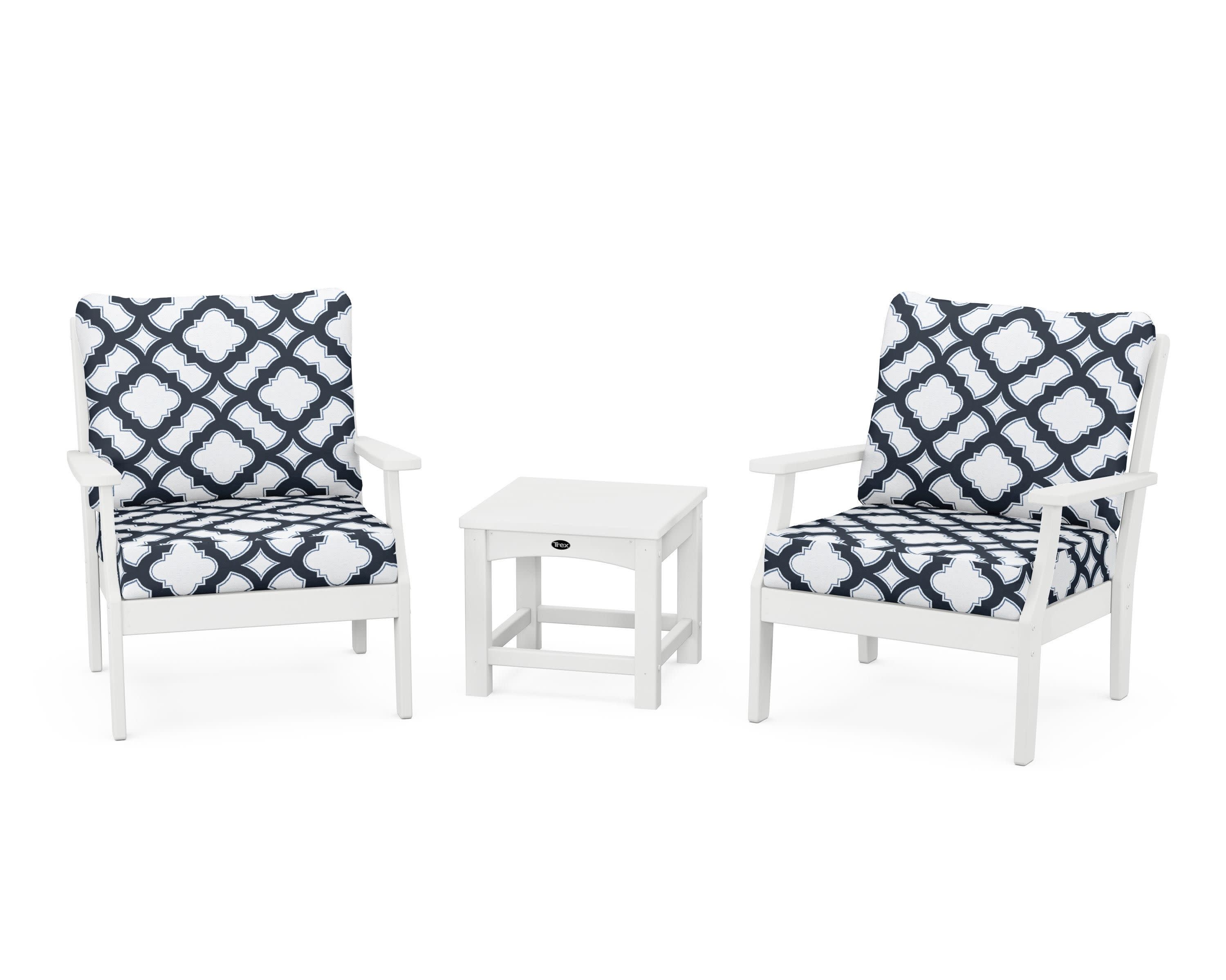 Yacht Club 3-Piece Deep Seating Set in Classic White / Trellis Marine Indigo
