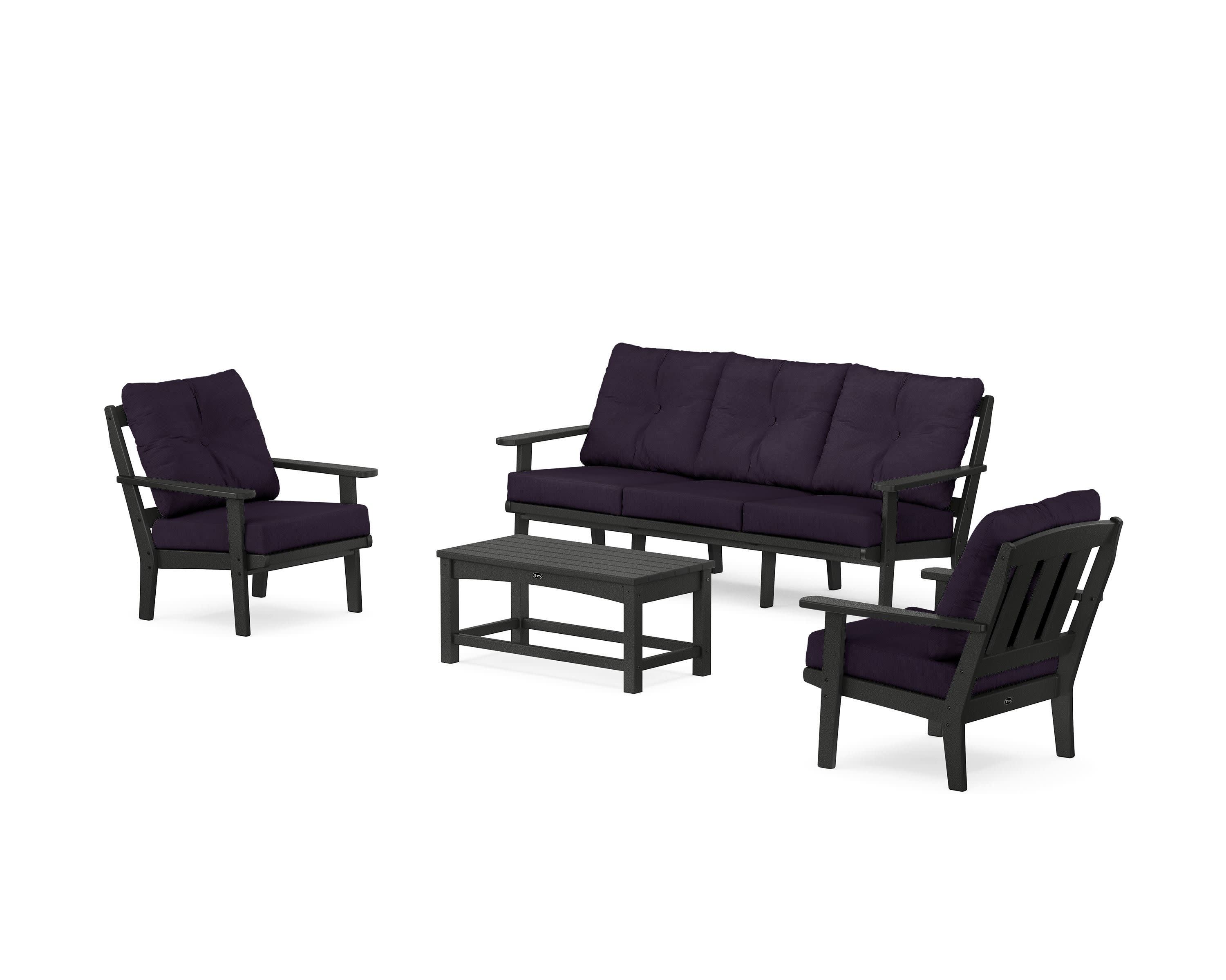 Cape Cod 4-Piece Deep Seating Set with Sofa in Charcoal Black / Navy Linen