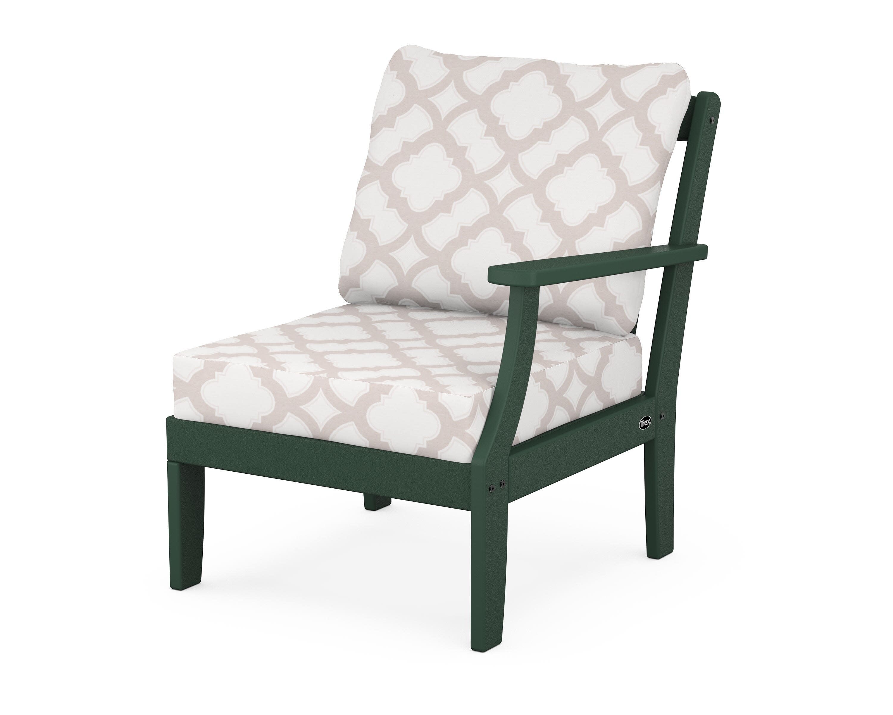 Yacht Club Modular Right Arm Chair in Rainforest Canopy / Trellis Dune Burlap