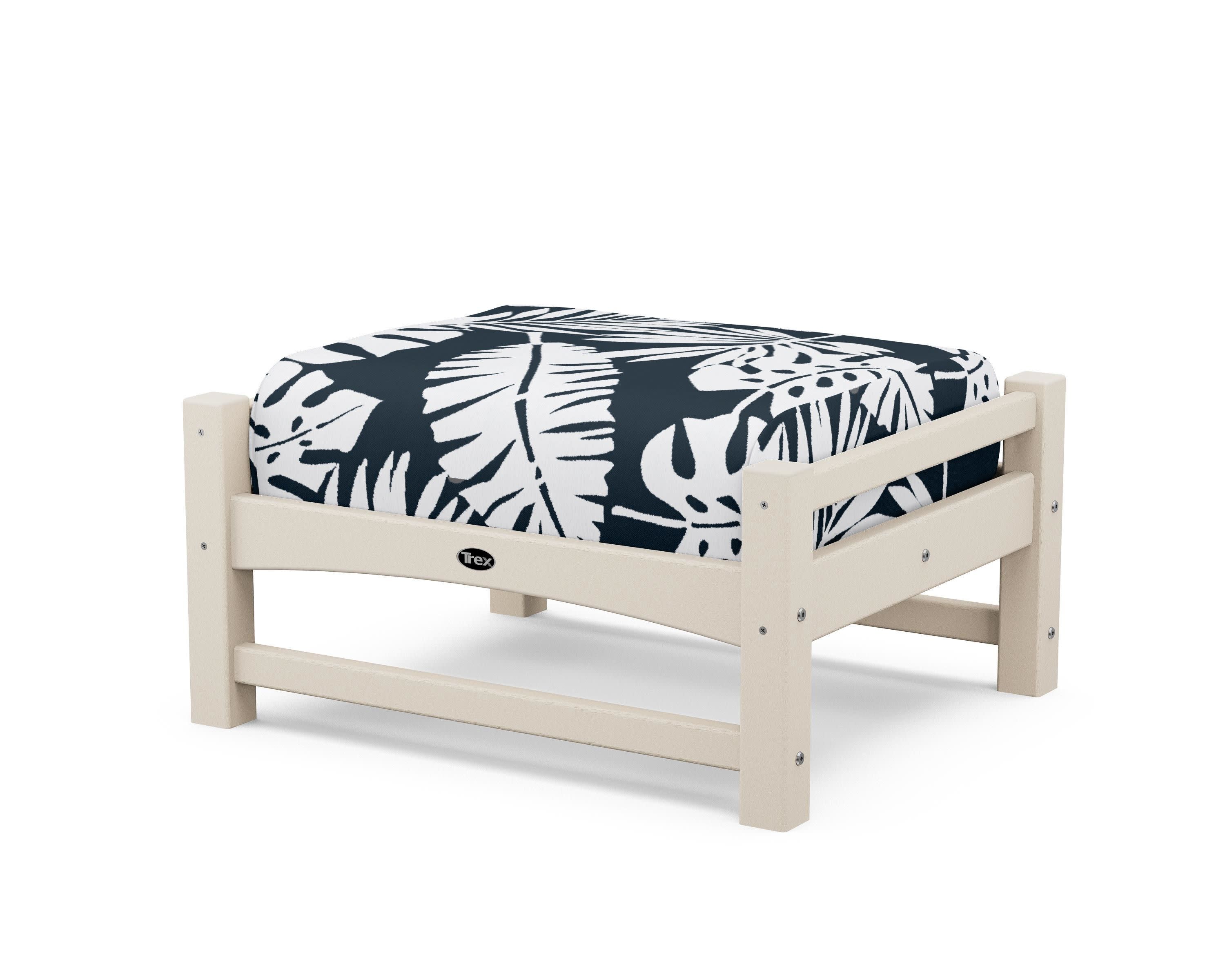 Rockport Club Ottoman in Sand Castle / Leaf Marine Indigo