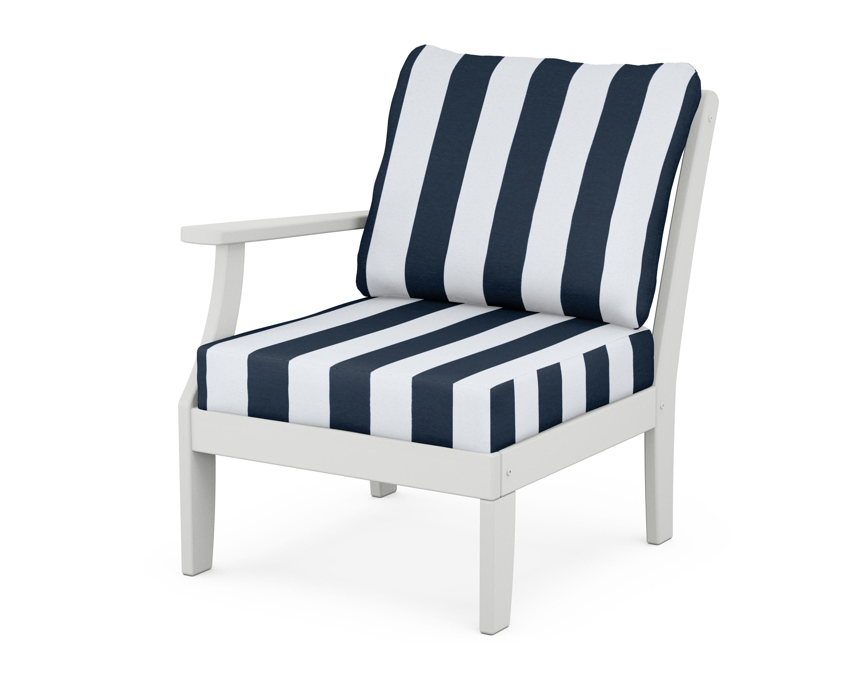 Yacht Club Modular Left Arm Chair in Classic White / Cabana Stripe Marine Indigo