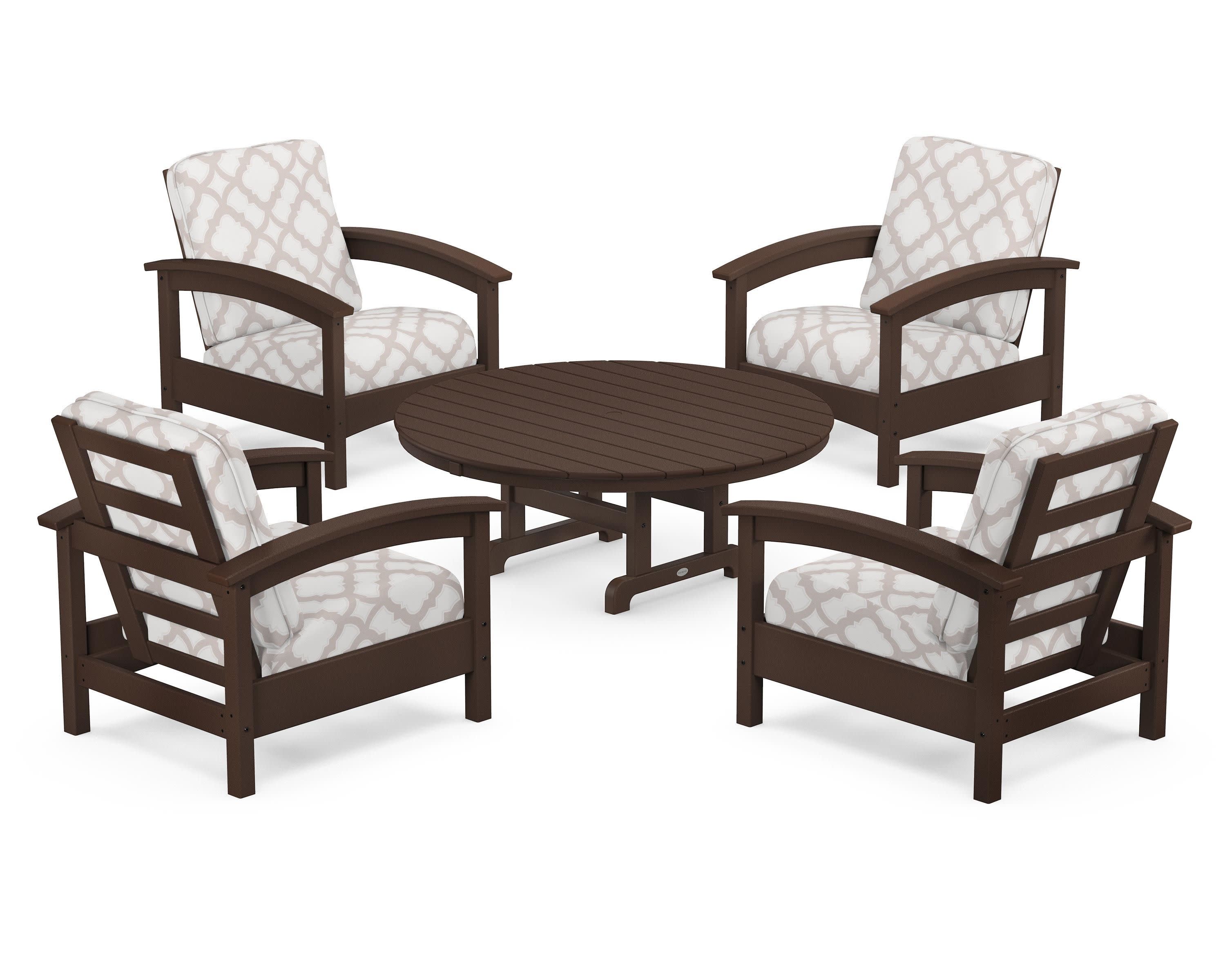Rockport 5-Piece Deep Seating Set in Vintage Lantern / Trellis Dune Burlap
