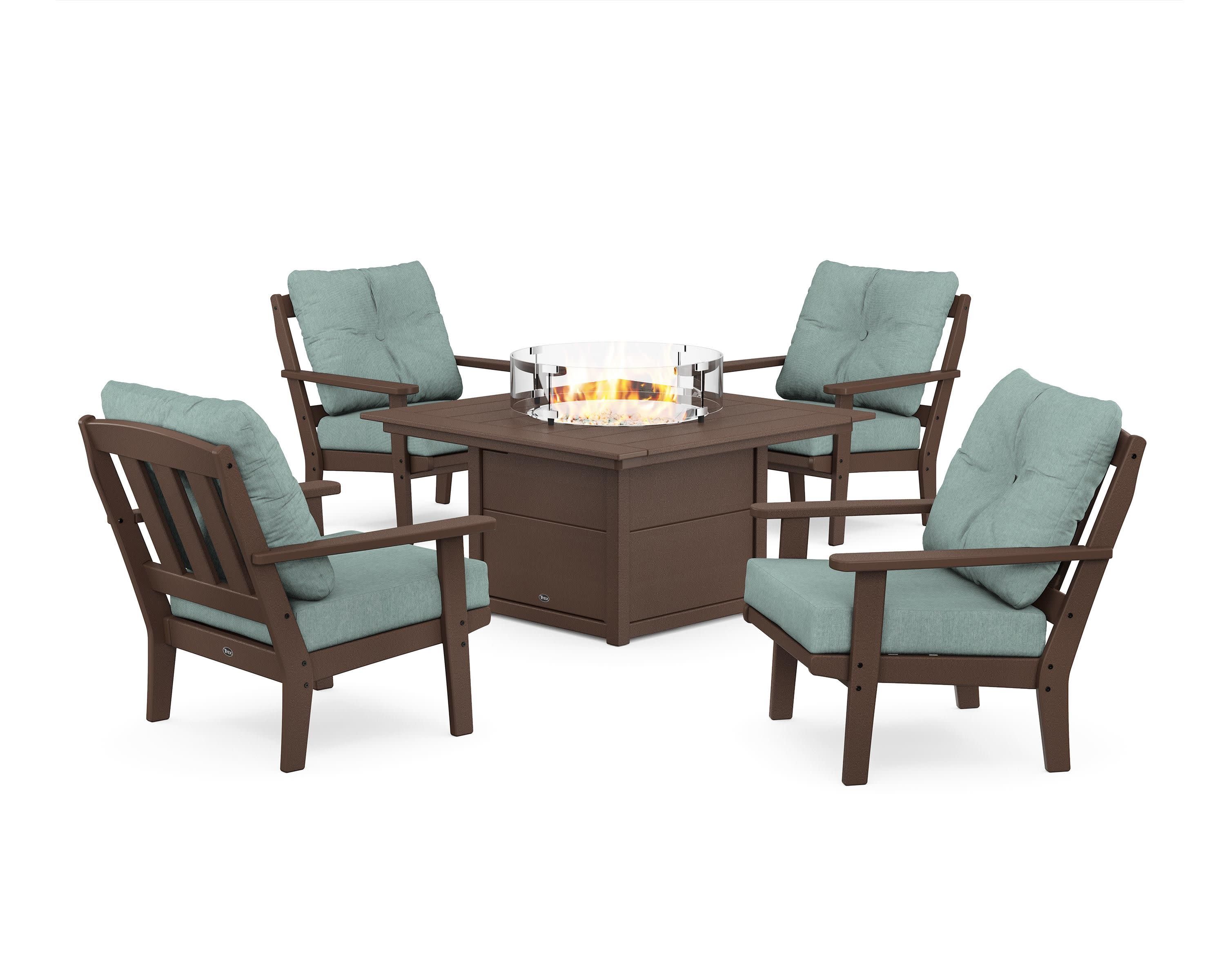 Cape Cod 5-Piece Deep Seating Set with Fire Pit Table in Vintage Lantern / Glacier Spa
