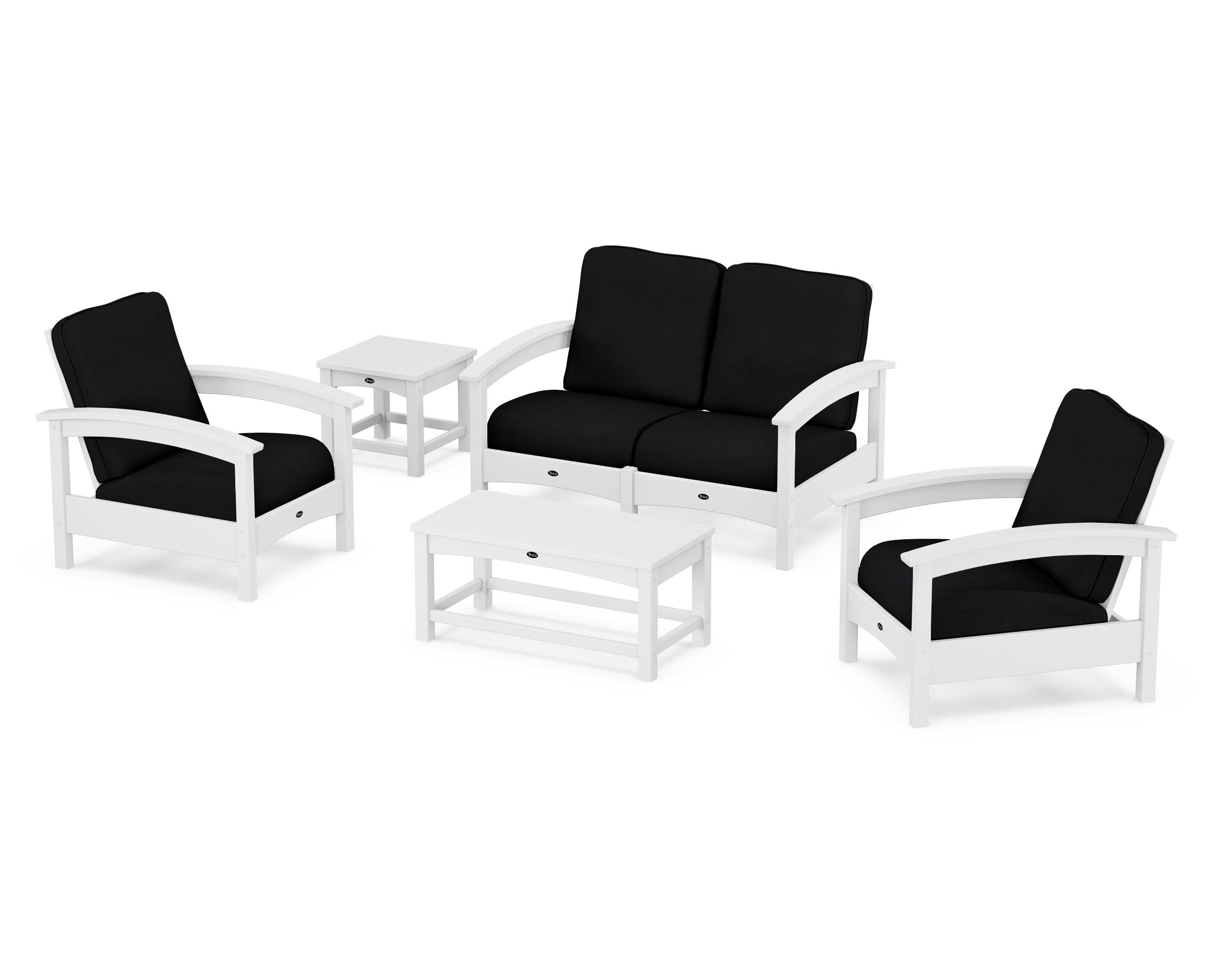 Rockport Club 6-Piece Deep Seating Conversation Set in Classic White / Midnight Linen