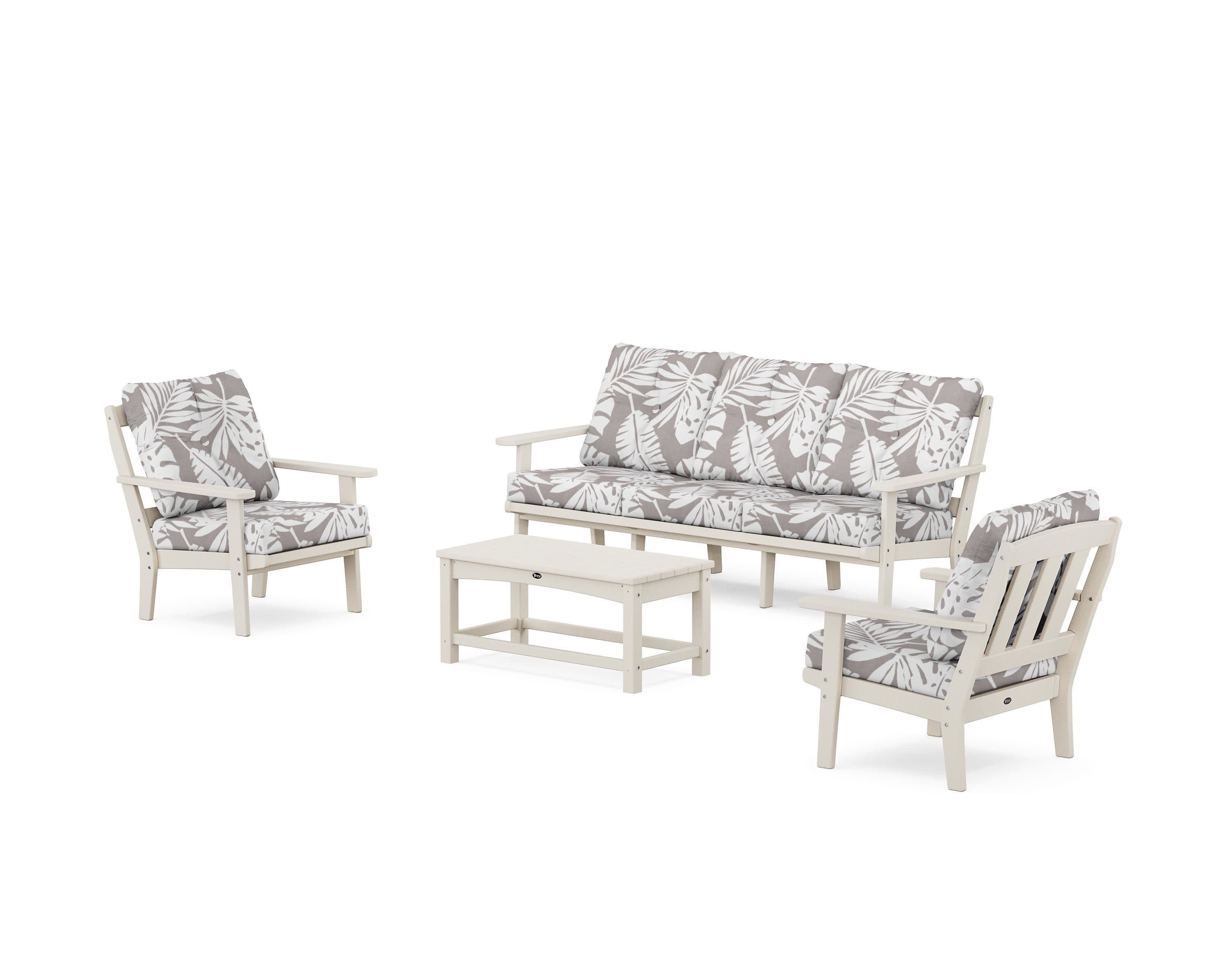 Cape Cod 4-Piece Deep Seating Set with Sofa in Sand Castle / Leaf Grey Mist