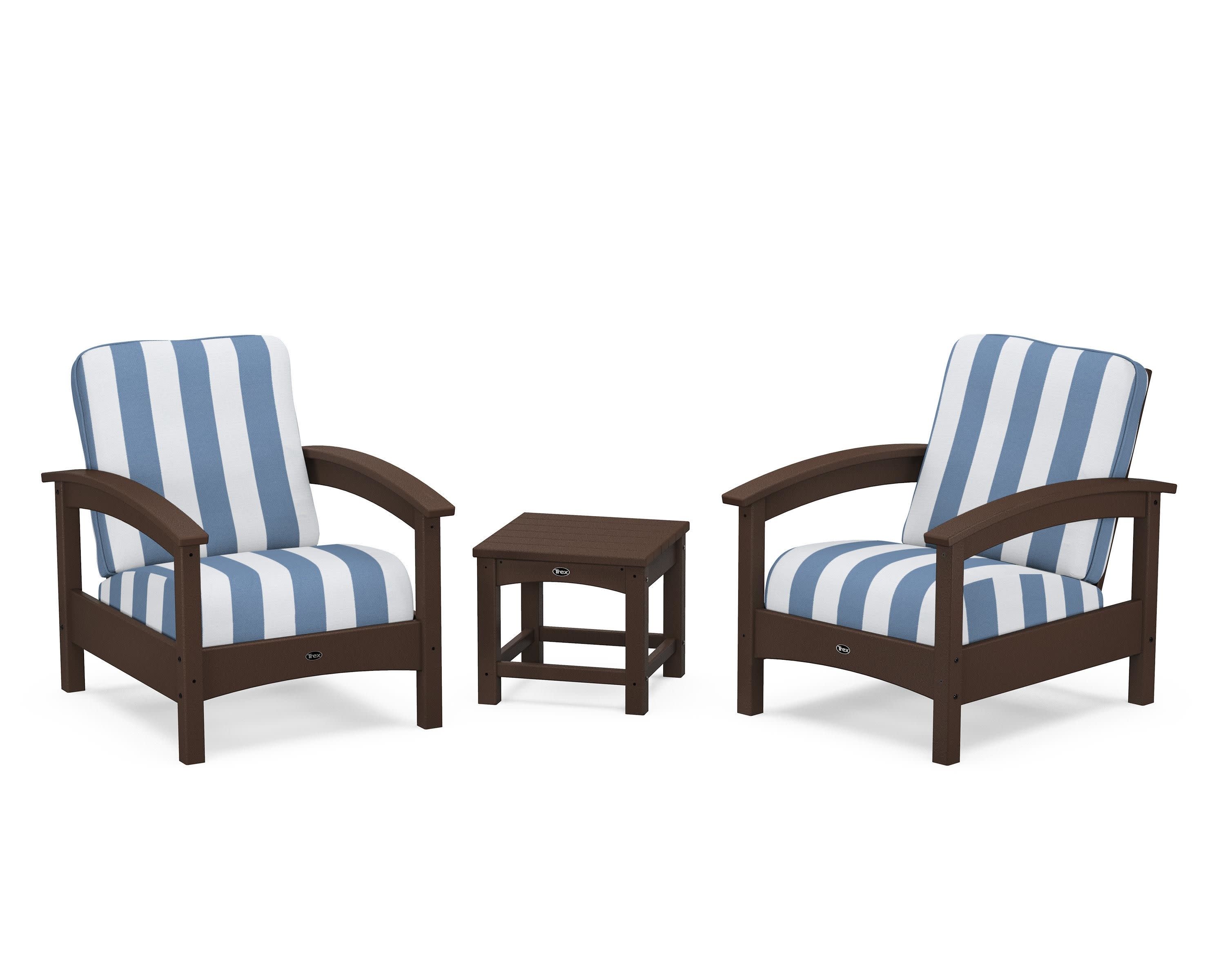 Rockport Club 3-Piece Deep Seating Conversation Set in Vintage Lantern / Cabana Stripe Sky Blue