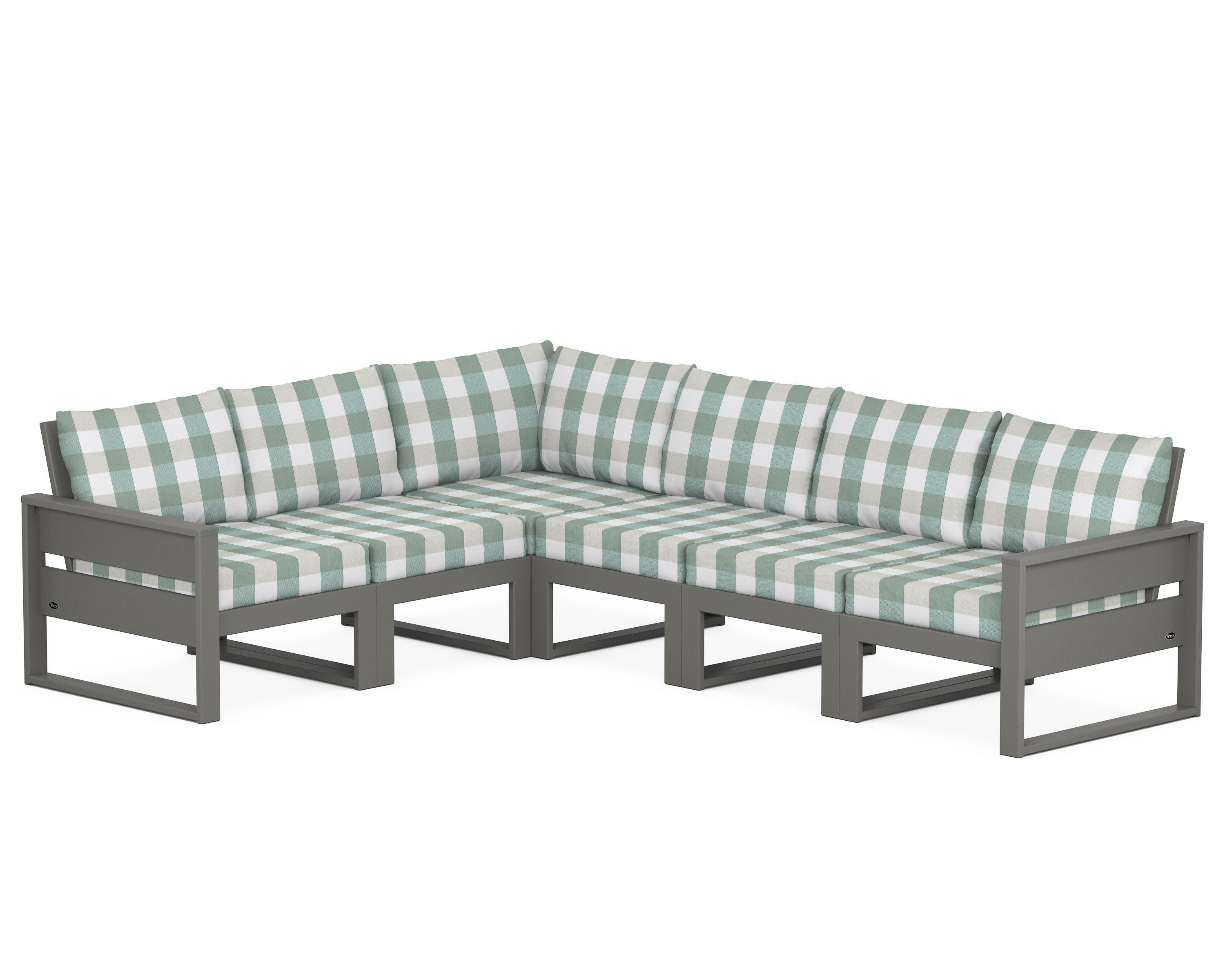 Eastport 6-Piece Sectional in Stepping Stone / Buffalo Plaid Glacier Spa