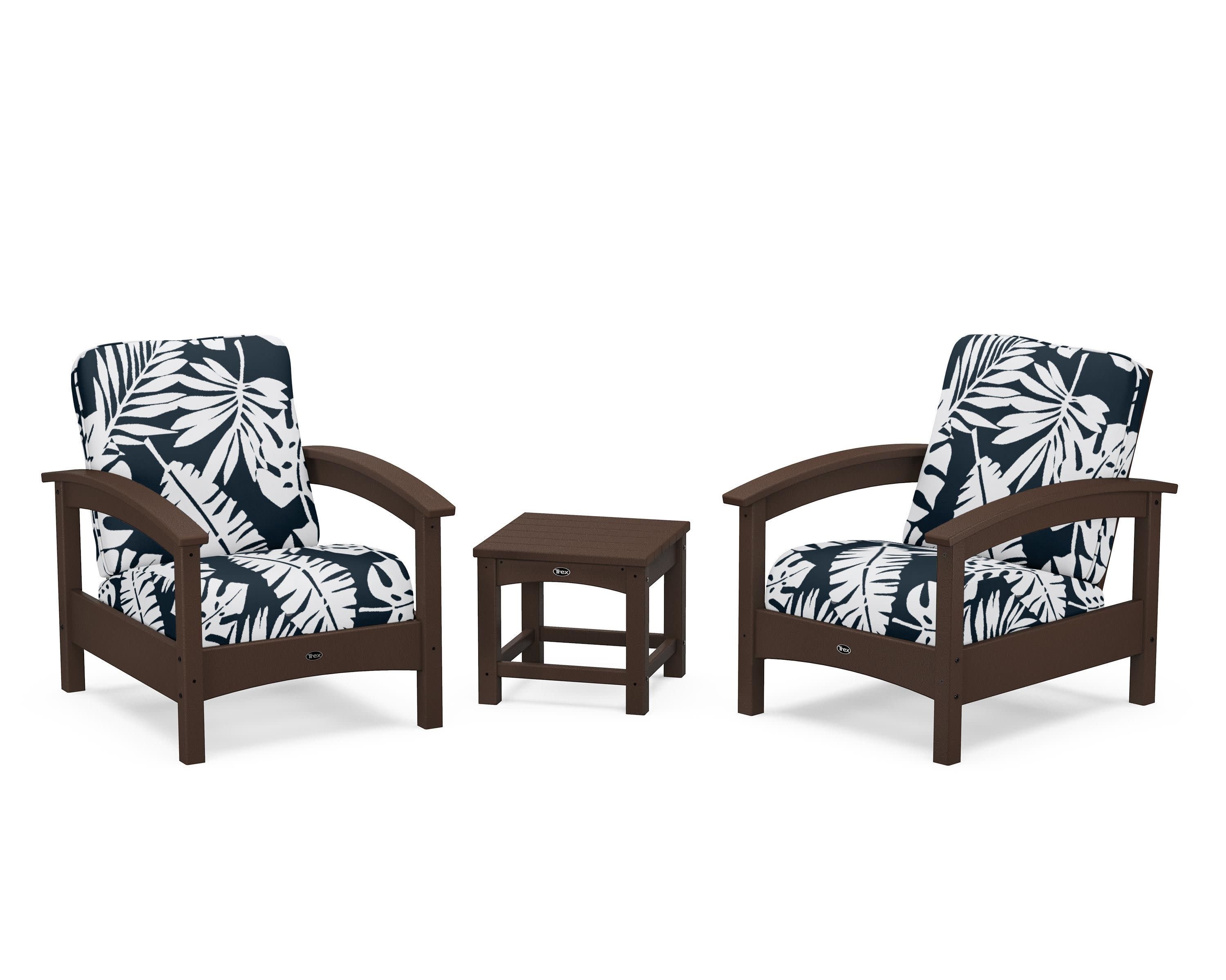 Rockport Club 3-Piece Deep Seating Conversation Set in Vintage Lantern / Leaf Marine Indigo
