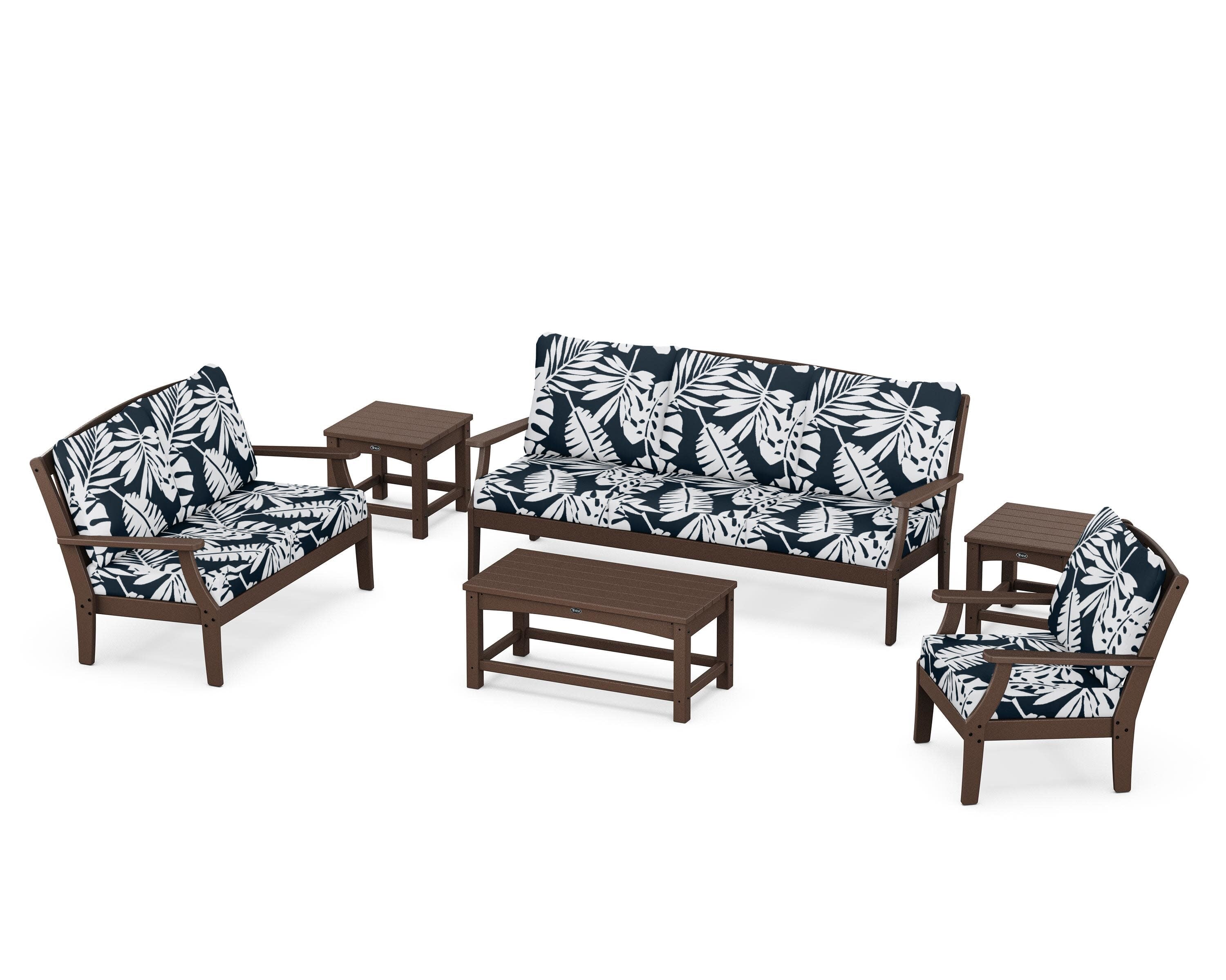 Yacht Club 6-Piece Deep Seating Set in Vintage Lantern / Leaf Marine Indigo