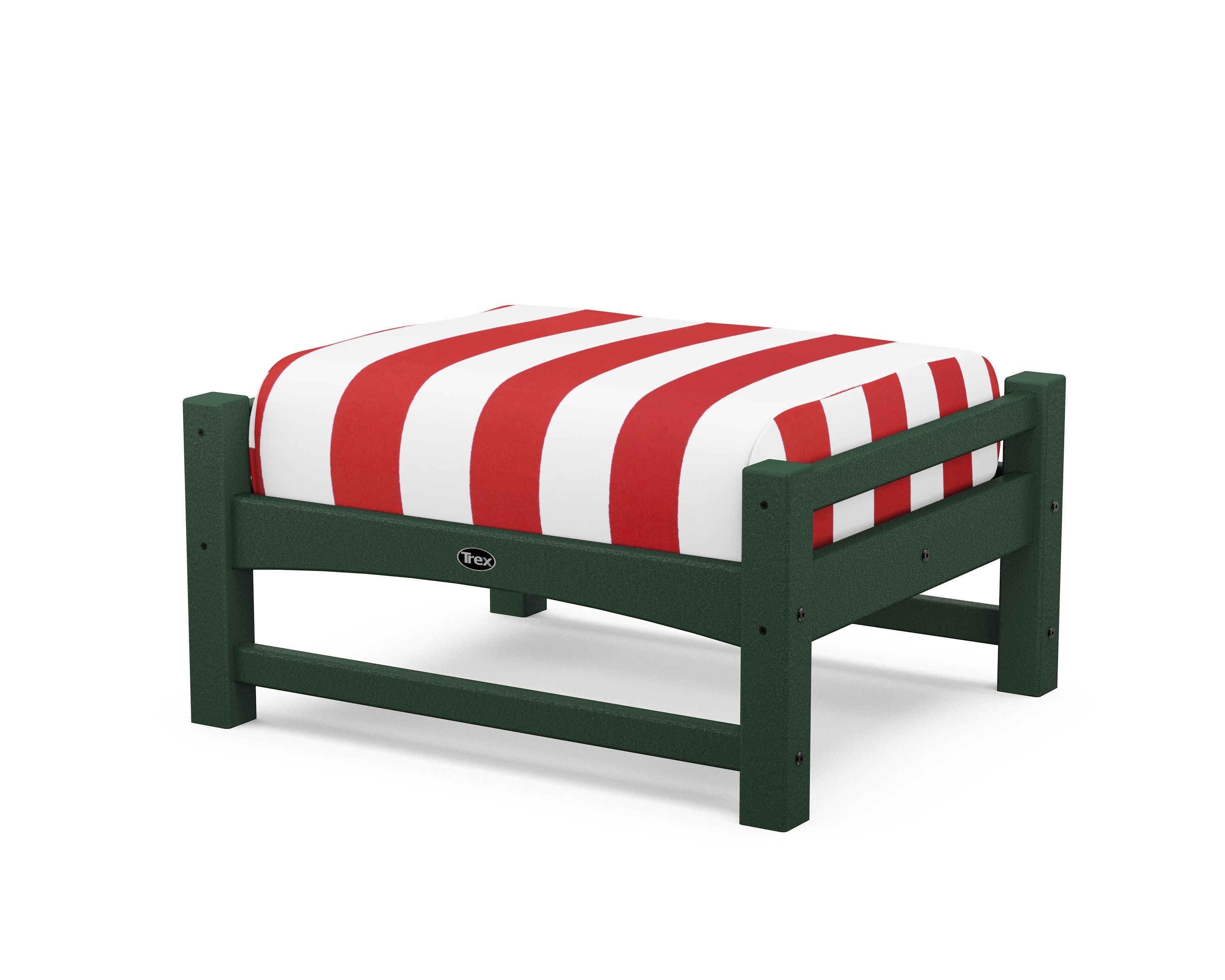 Rockport Club Ottoman in Rainforest Canopy / Cabana Stripe Crimson