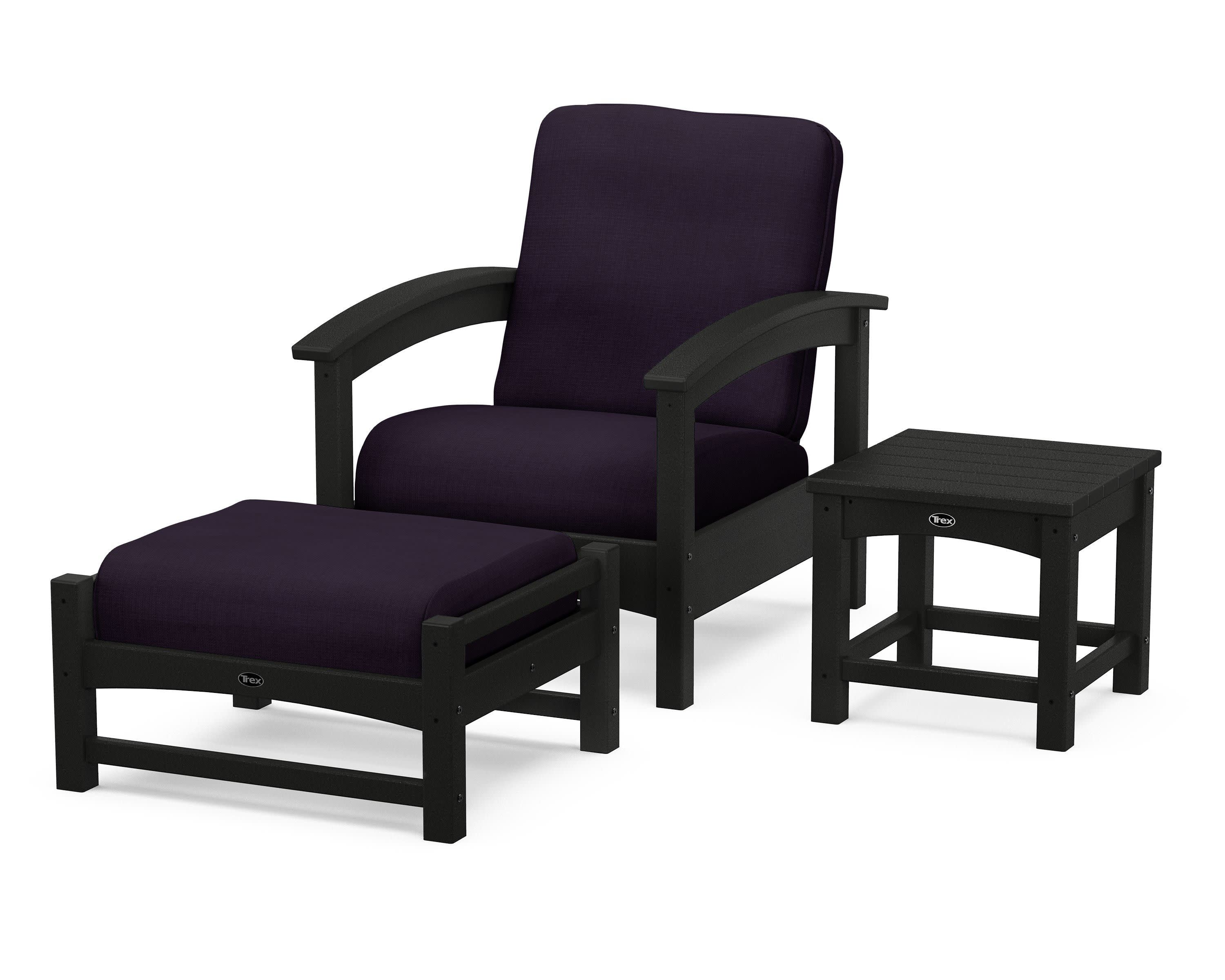 Rockport 3-Piece Deep Seating Set in Charcoal Black / Navy Linen