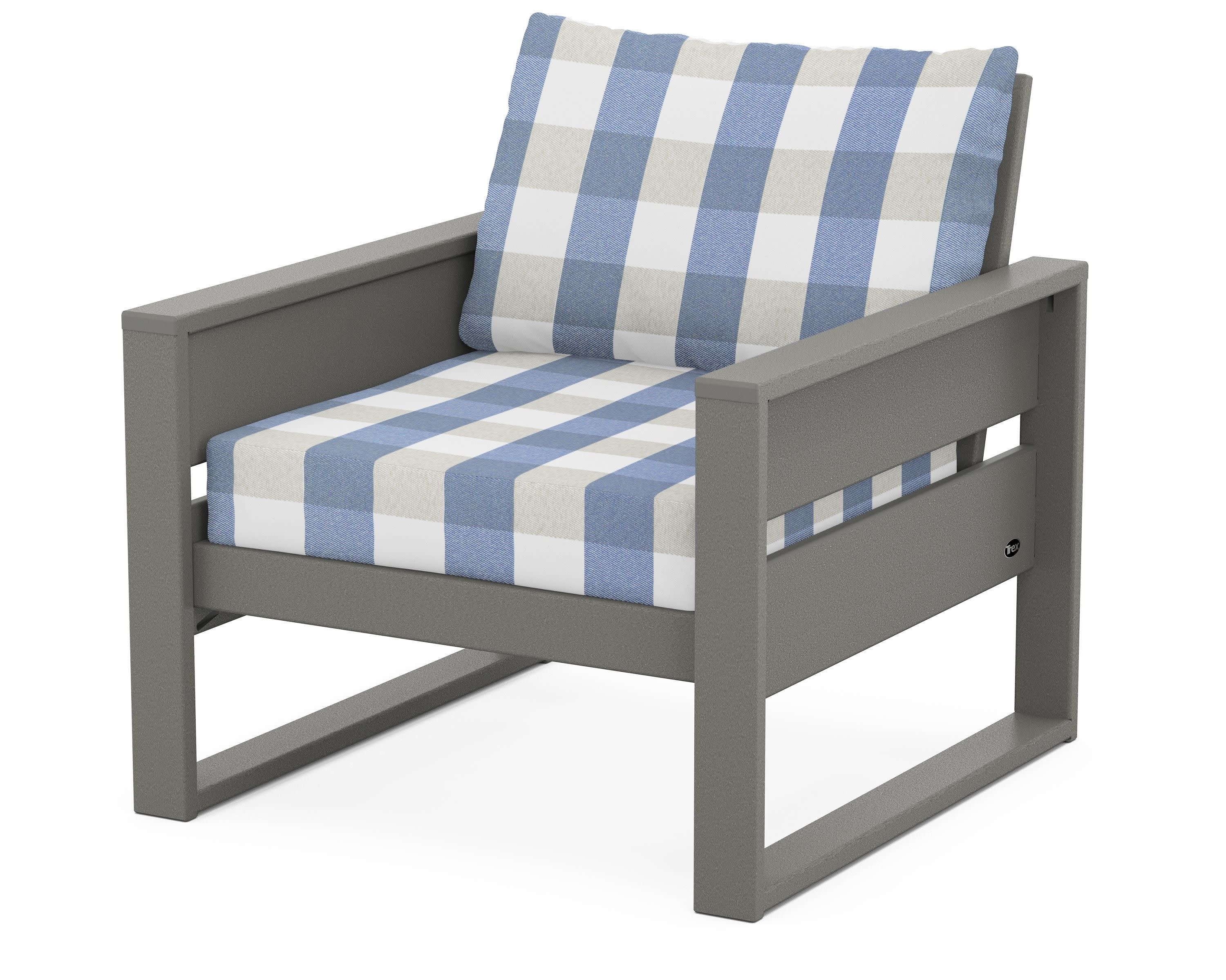 Eastport Club Chair in Stepping Stone / Buffalo Plaid Sky Blue