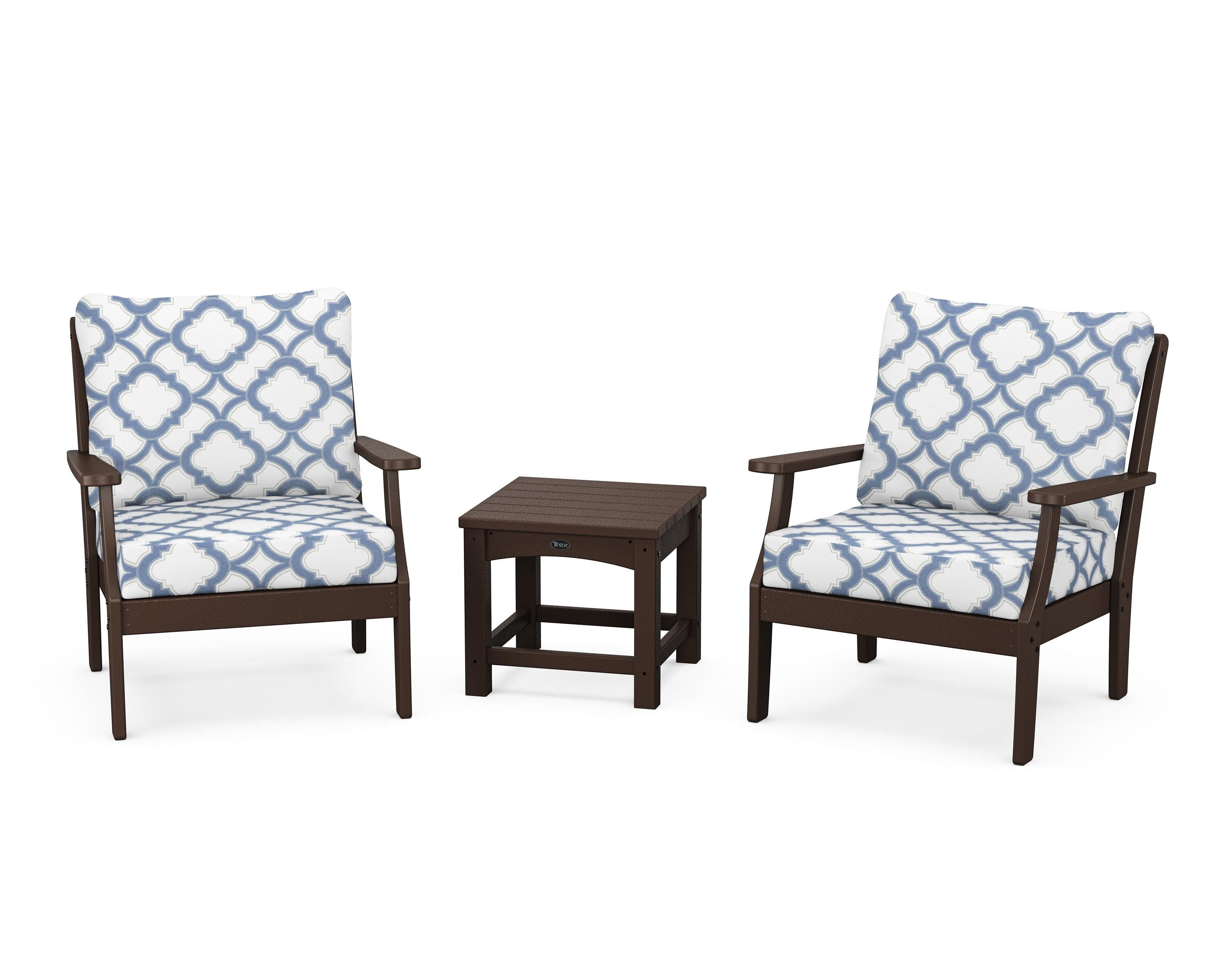 Yacht Club 3-Piece Deep Seating Set in Vintage Lantern / Trellis Sky Blue