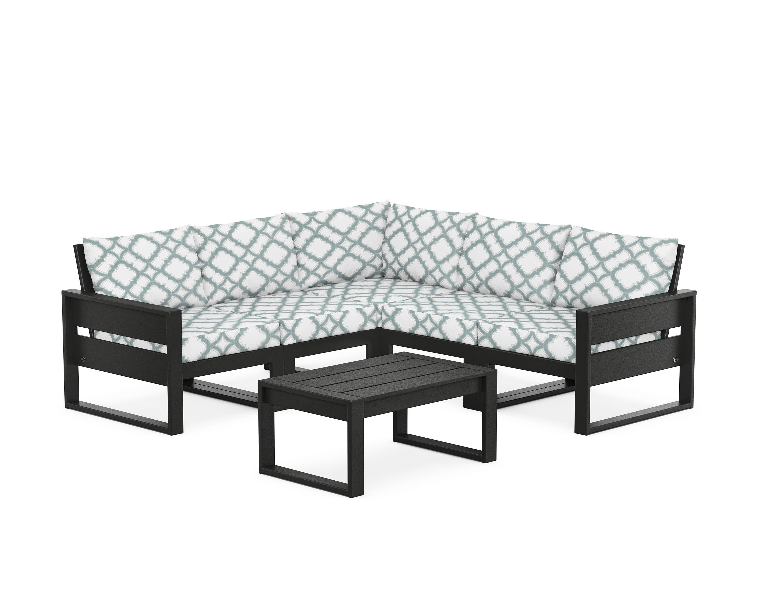 Eastport 6-Piece Deep Seating Sectional + Coffee Table Set in Charcoal Black / Trellis Glacier Spa