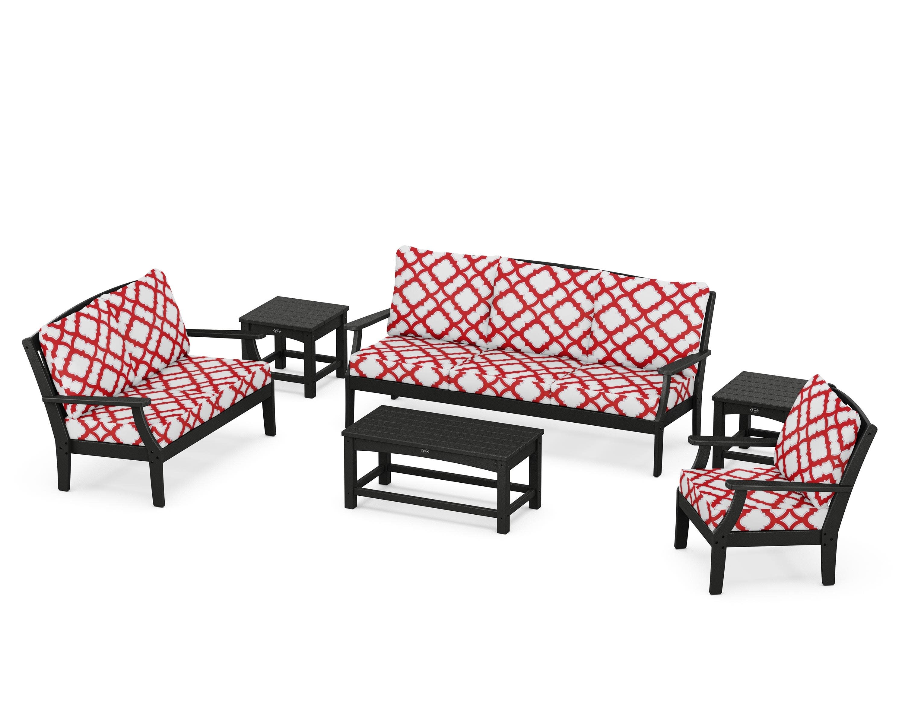 Yacht Club 6-Piece Deep Seating Set in Charcoal Black / Trellis Crimson