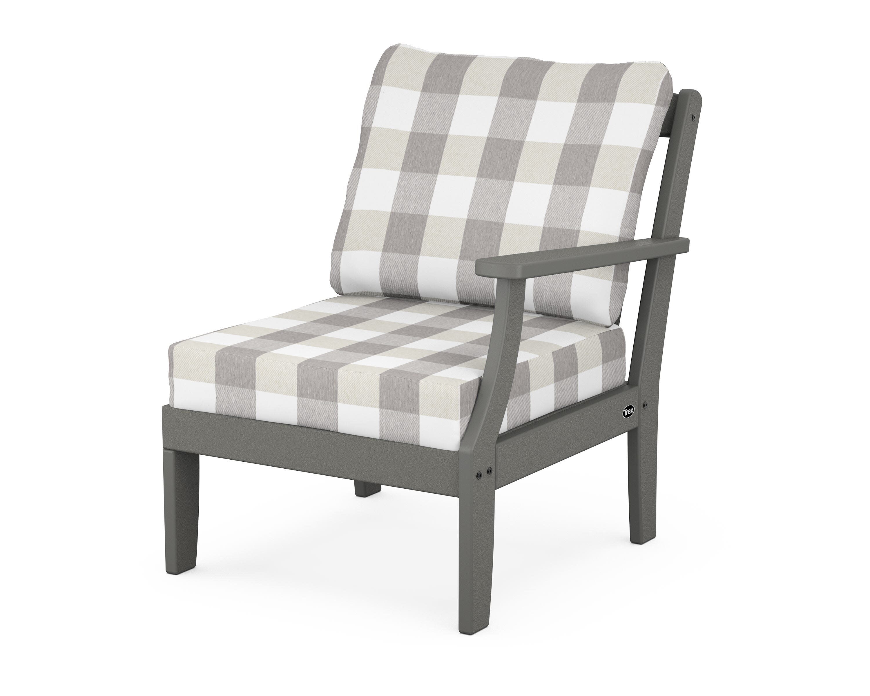 Yacht Club Modular Right Arm Chair in Stepping Stone / Buffalo Plaid Grey Mist
