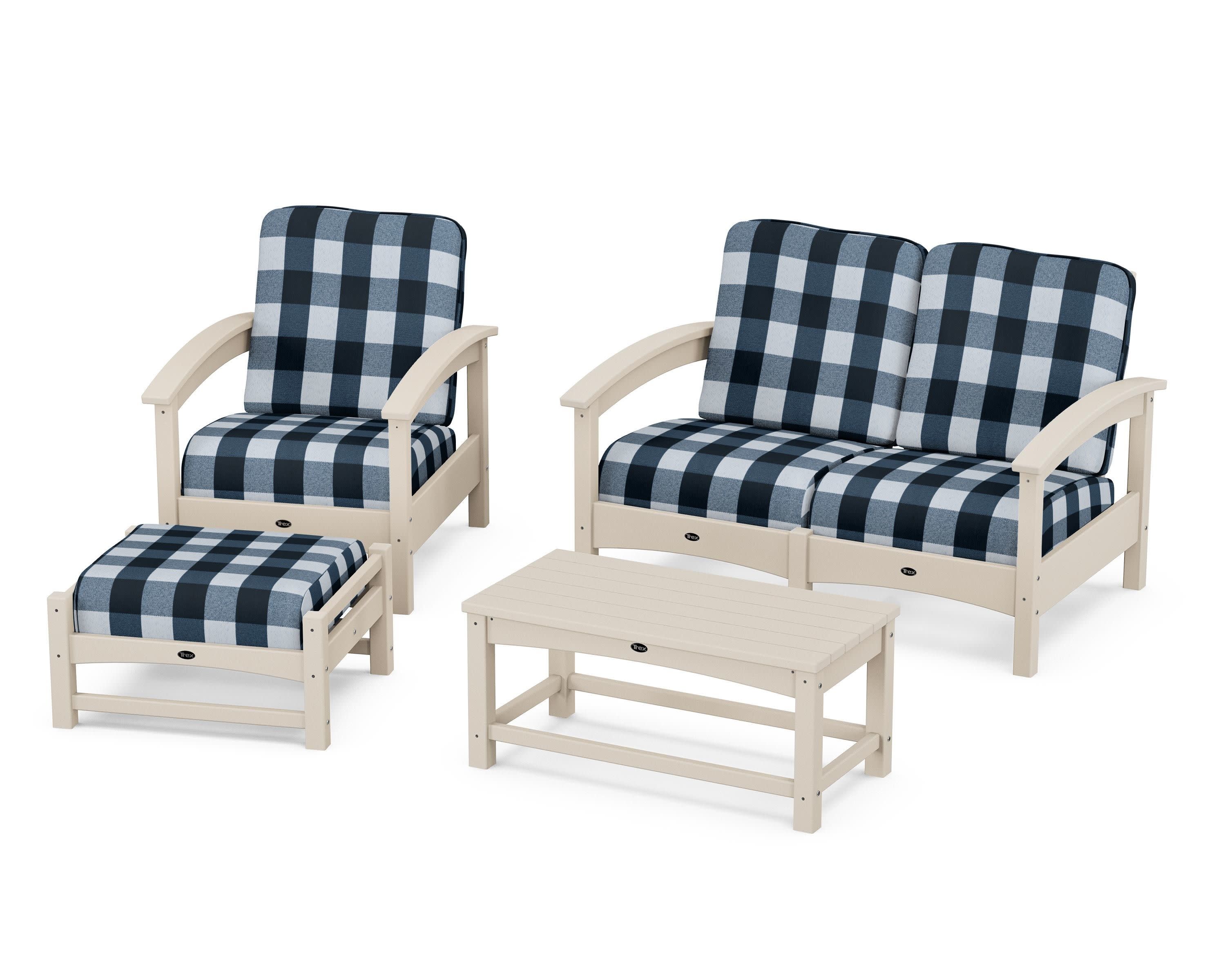 Rockport 4-Piece Deep Seating Conversation Group in Sand Castle / Buffalo Plaid Marine Indigo