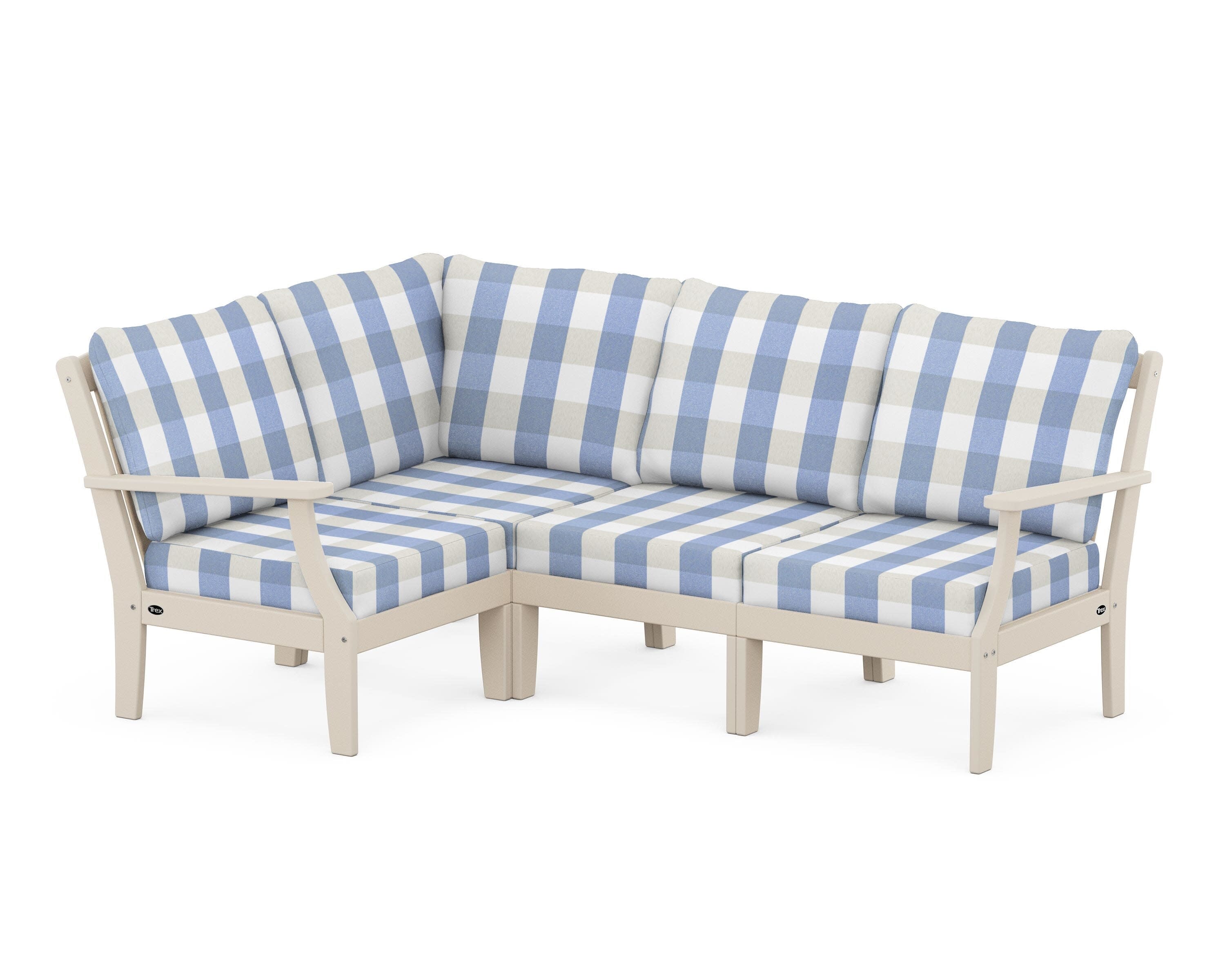 Yacht Club Modular 4-Piece Deep Seating Set in Sand Castle / Buffalo Plaid Sky Blue