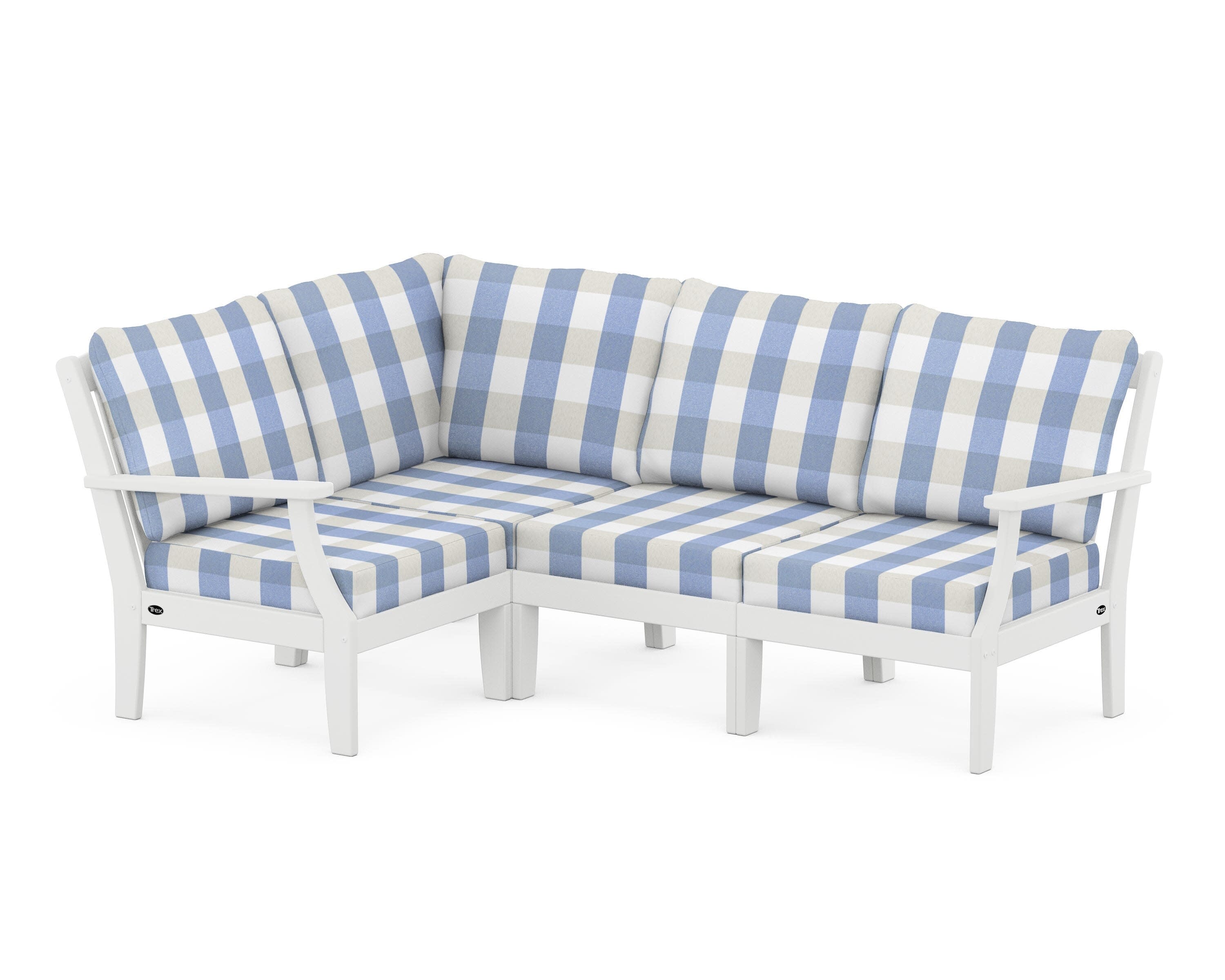 Yacht Club Modular 4-Piece Deep Seating Set in Classic White / Buffalo Plaid Sky Blue