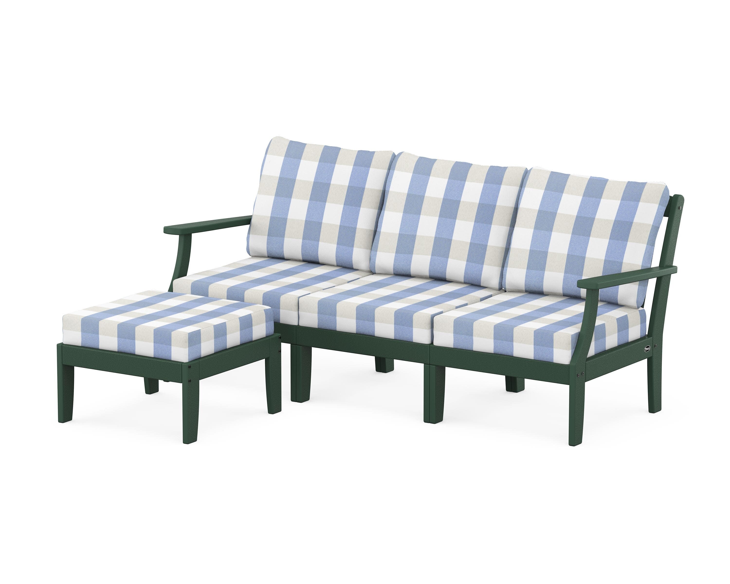 Yacht Club Modular 4-Piece Deep Seating Set with Ottoman in Rainforest Canopy / Buffalo Plaid Sky Blue