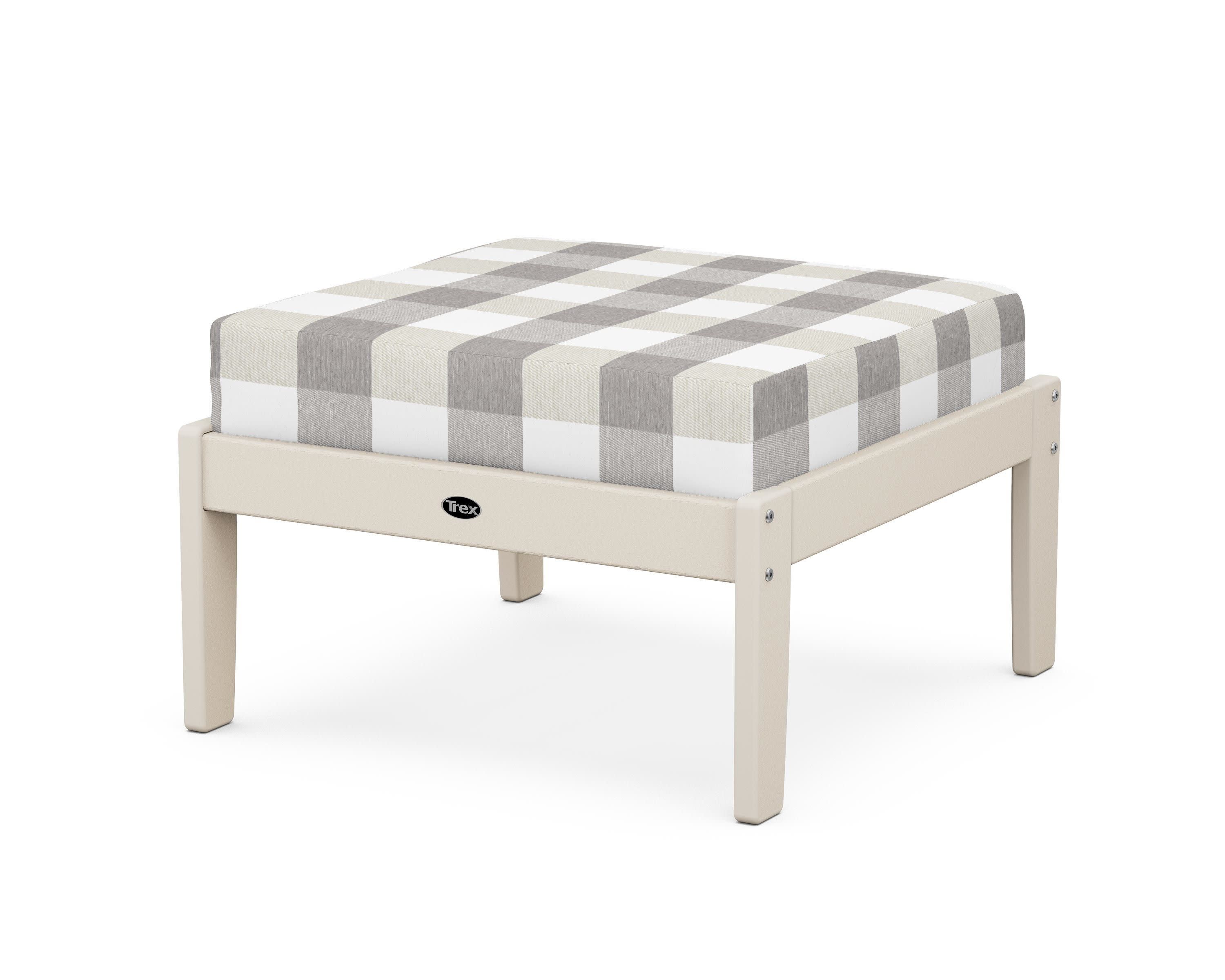 Yacht Club Deep Seating Ottoman in Sand Castle / Buffalo Plaid Grey Mist