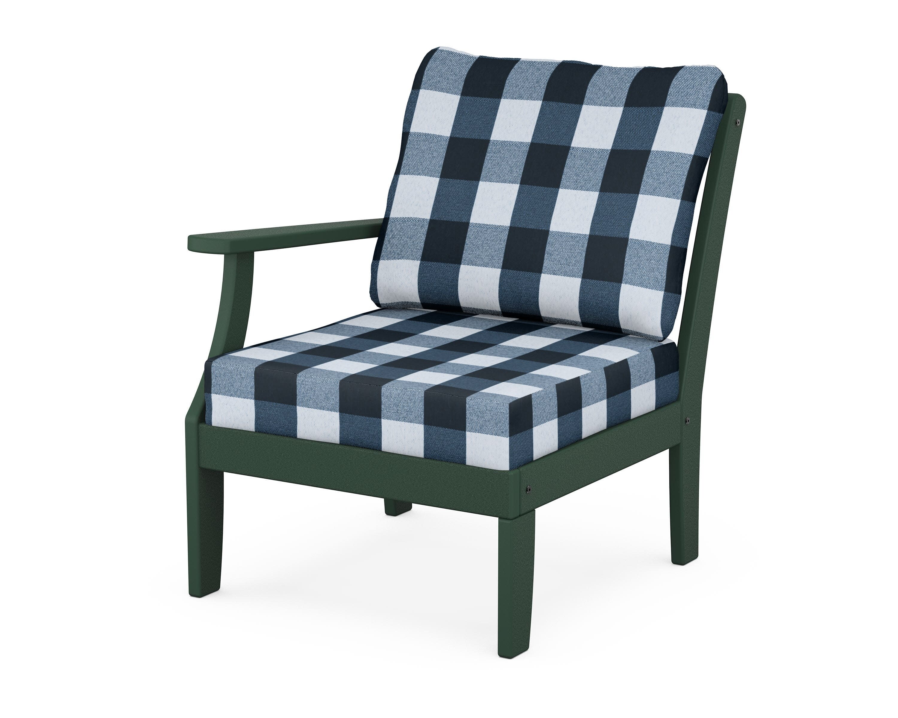 Yacht Club Modular Left Arm Chair in Rainforest Canopy / Buffalo Plaid Marine Indigo