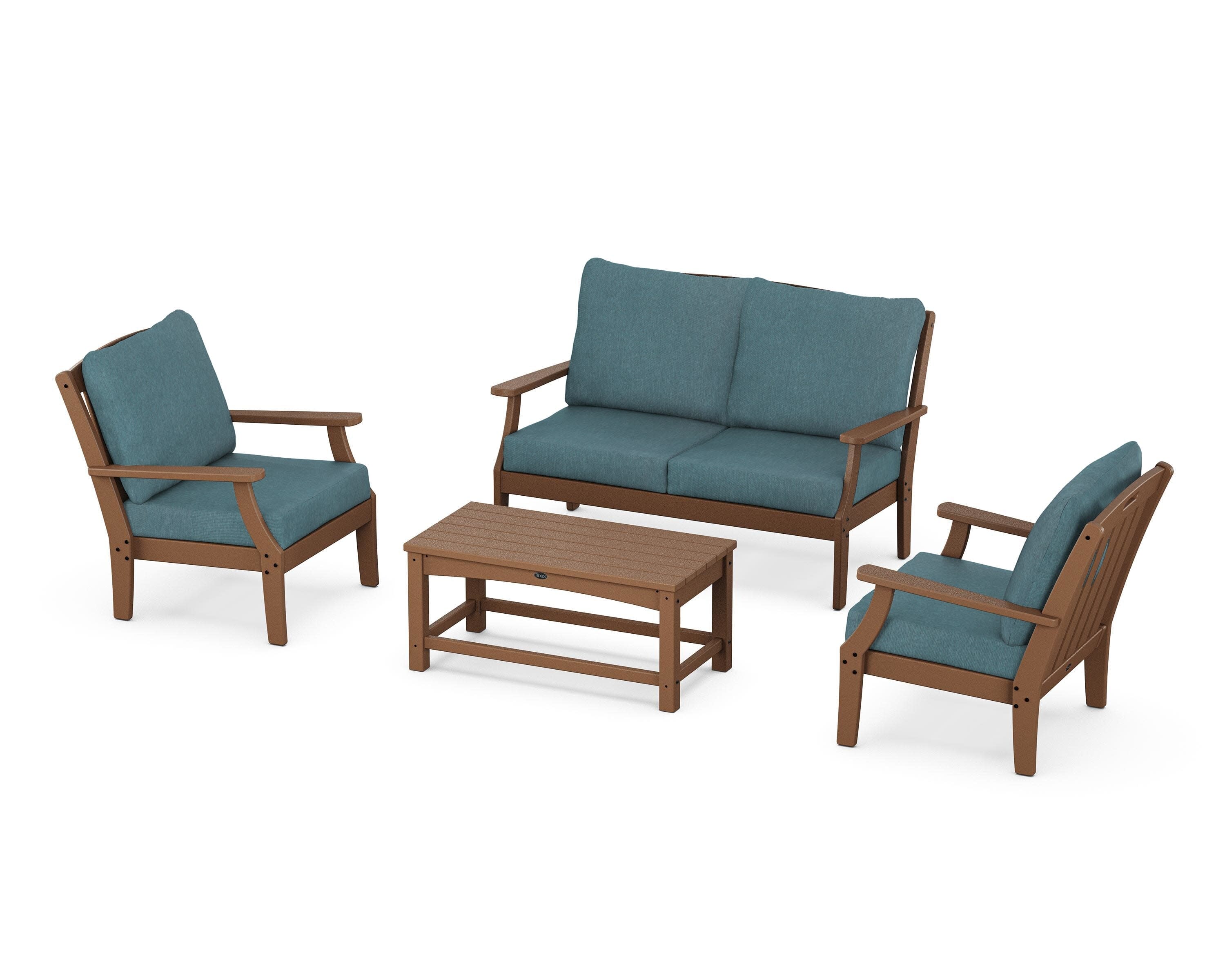 Yacht Club 4-Piece Deep Seating Chair Set in Tree House / Ocean Teal