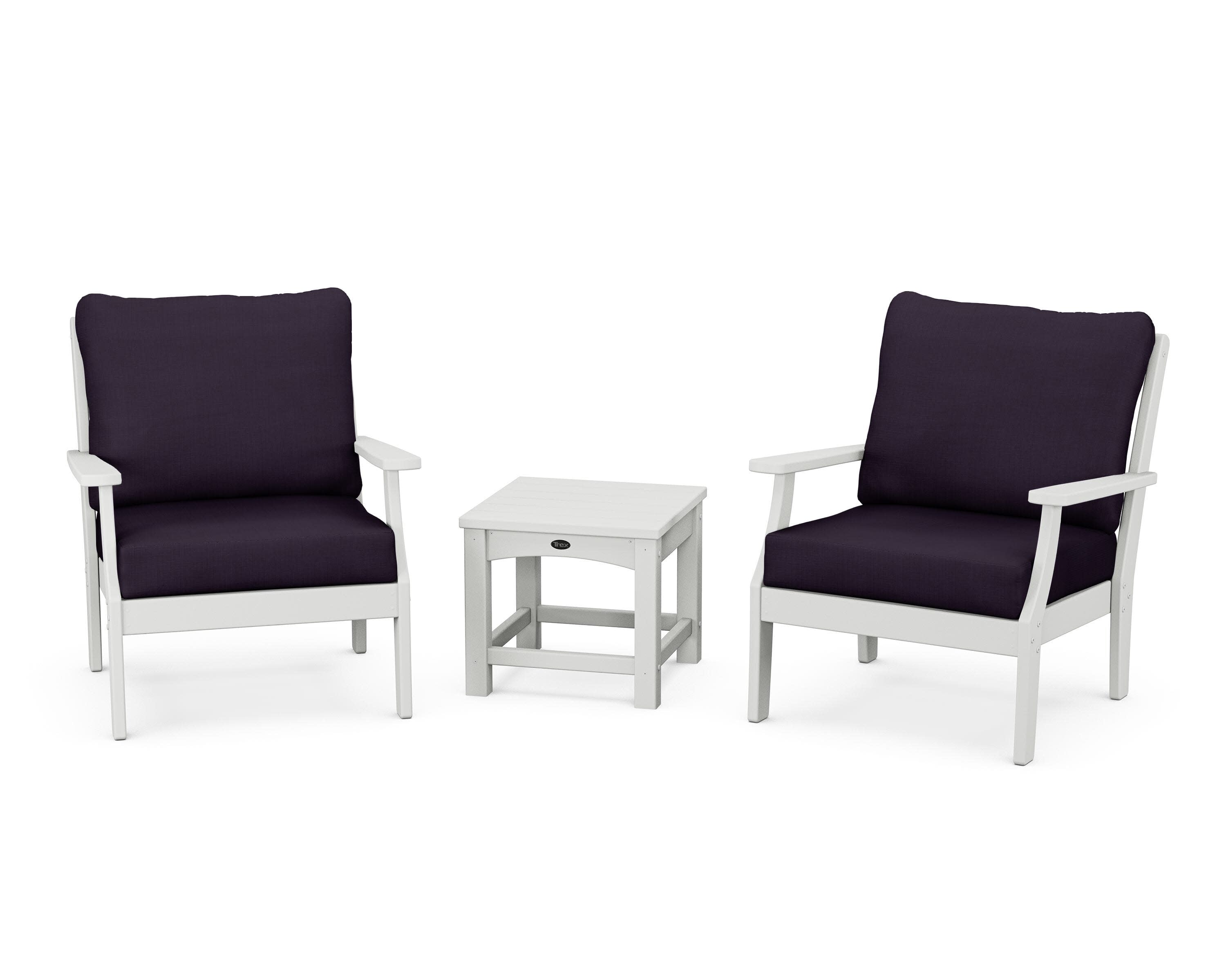 Yacht Club 3-Piece Deep Seating Set in Classic White / Navy Linen