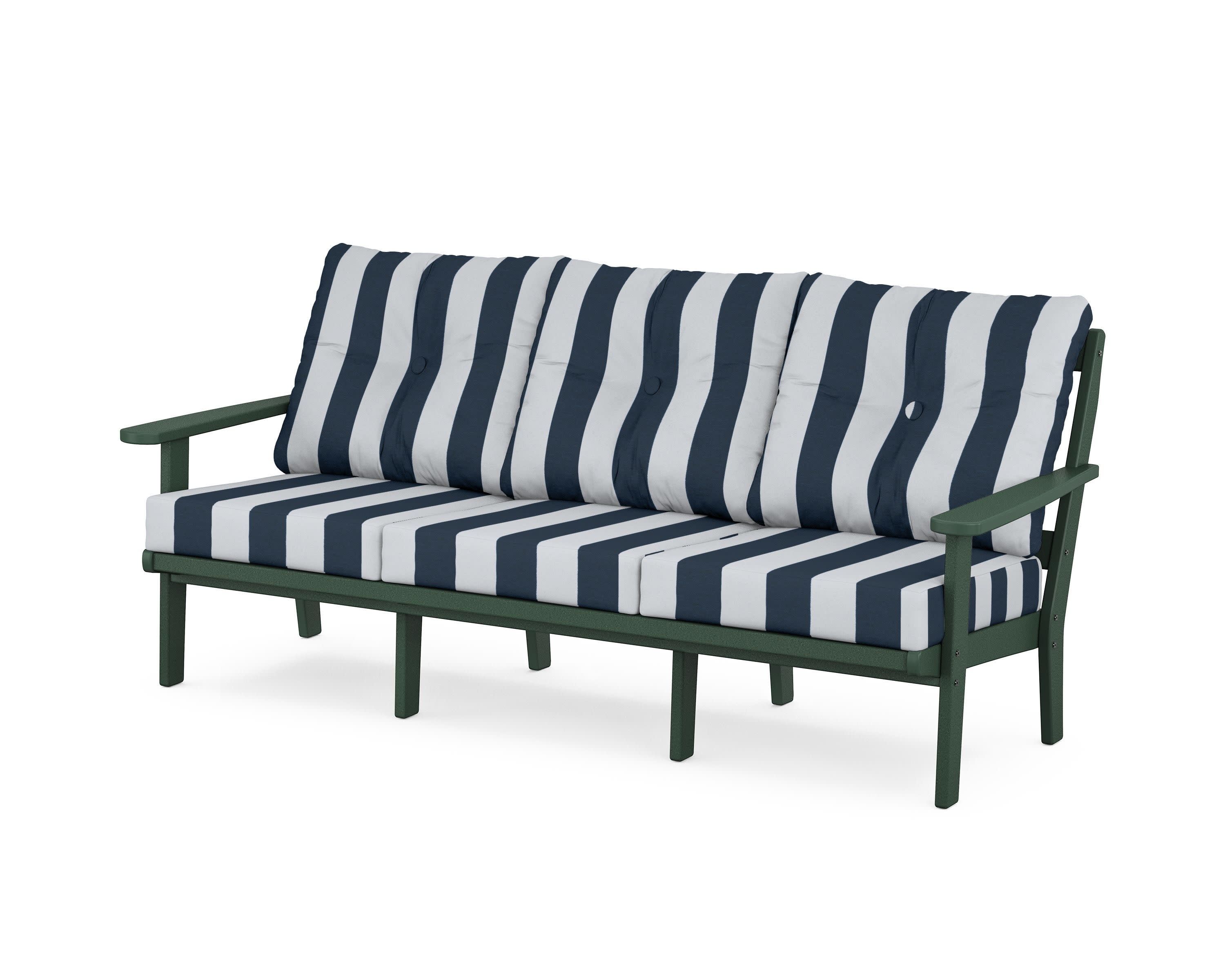 Cape Cod Deep Seating Sofa in Rainforest Canopy / Cabana Stripe Marine Indigo
