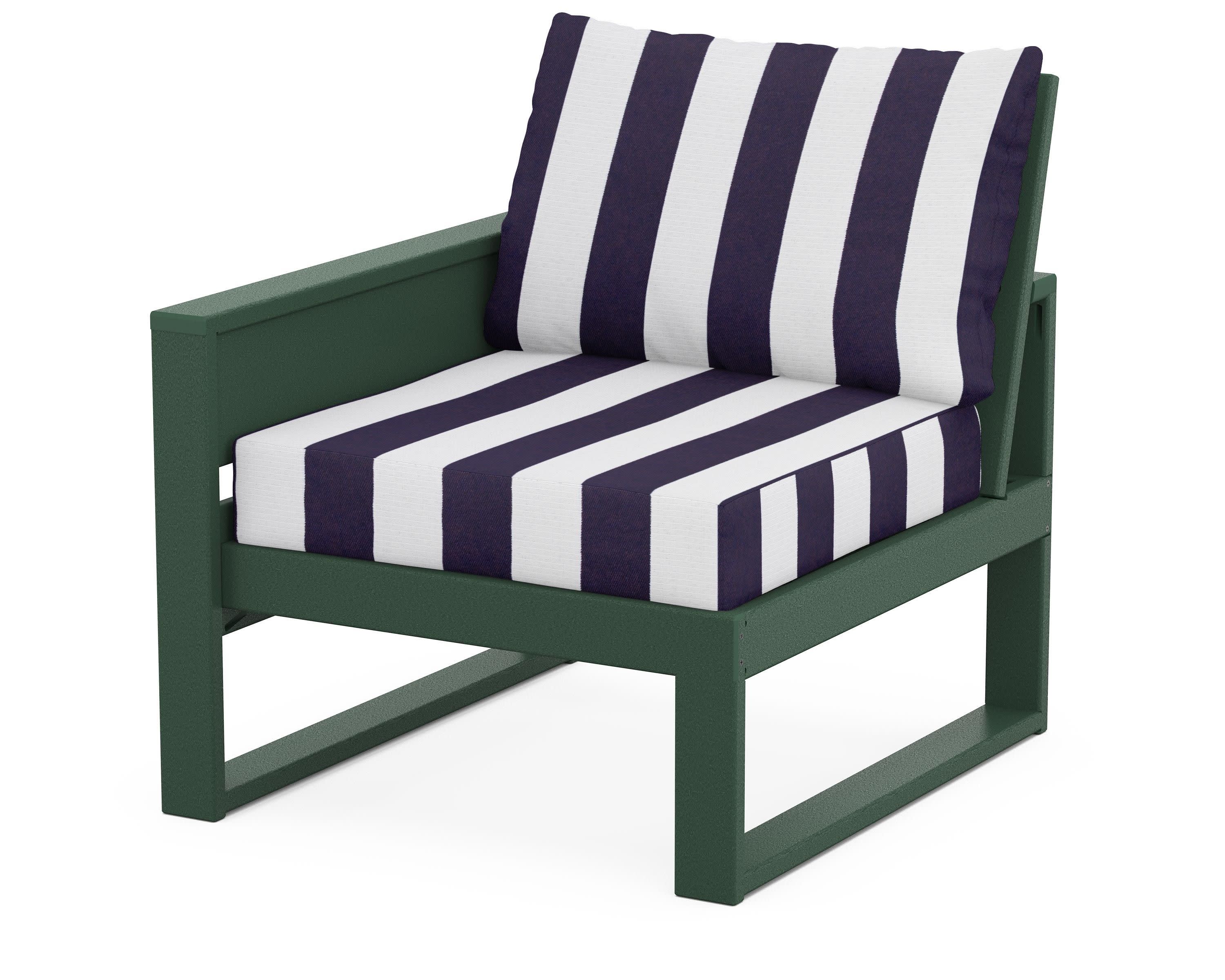 Eastport Modular Left Arm Chair in Rainforest Canopy / Cabana Stripe Navy