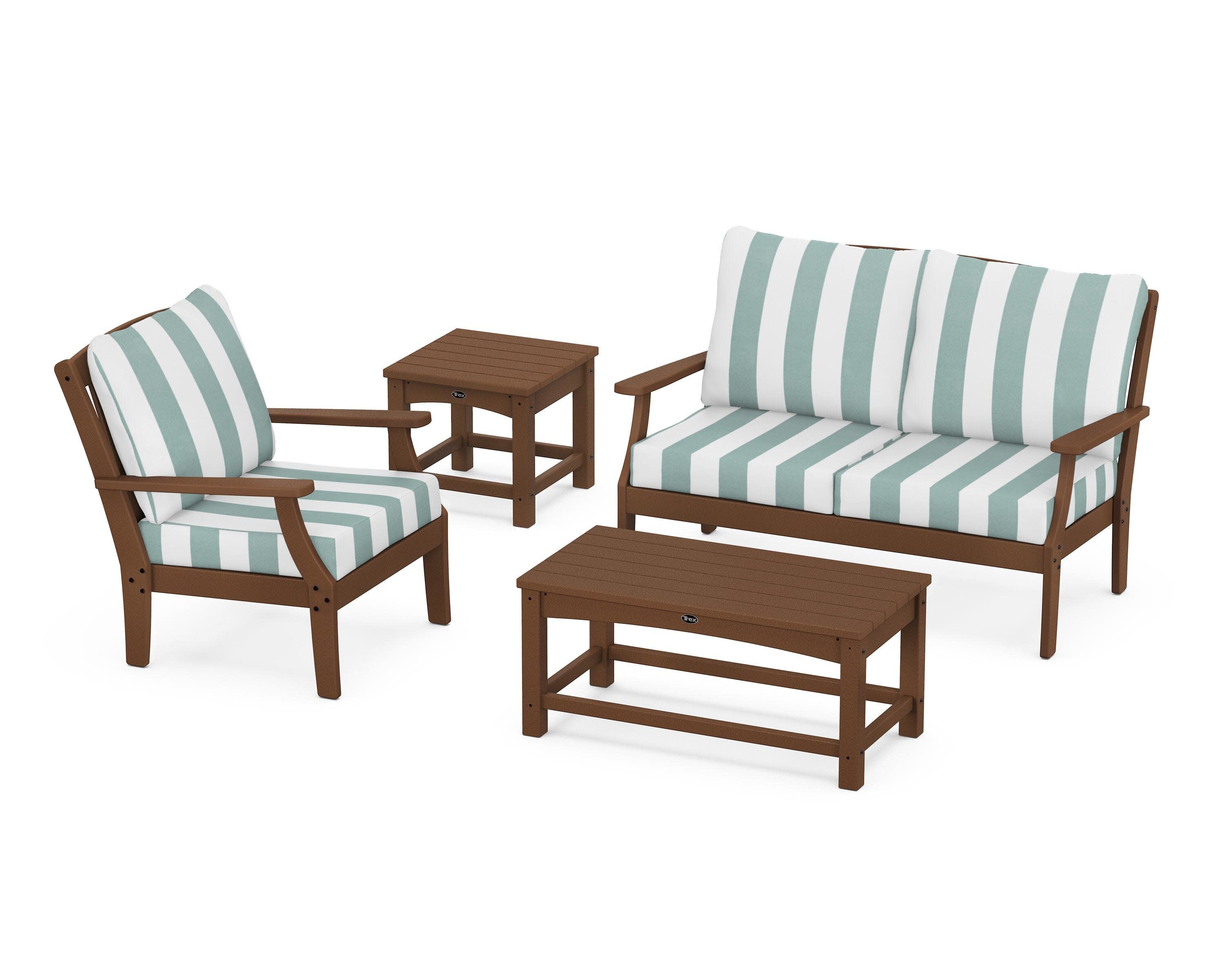 Yacht Club 4-Piece Deep Seating Set in Tree House / Cabana Stripe Glacier Spa