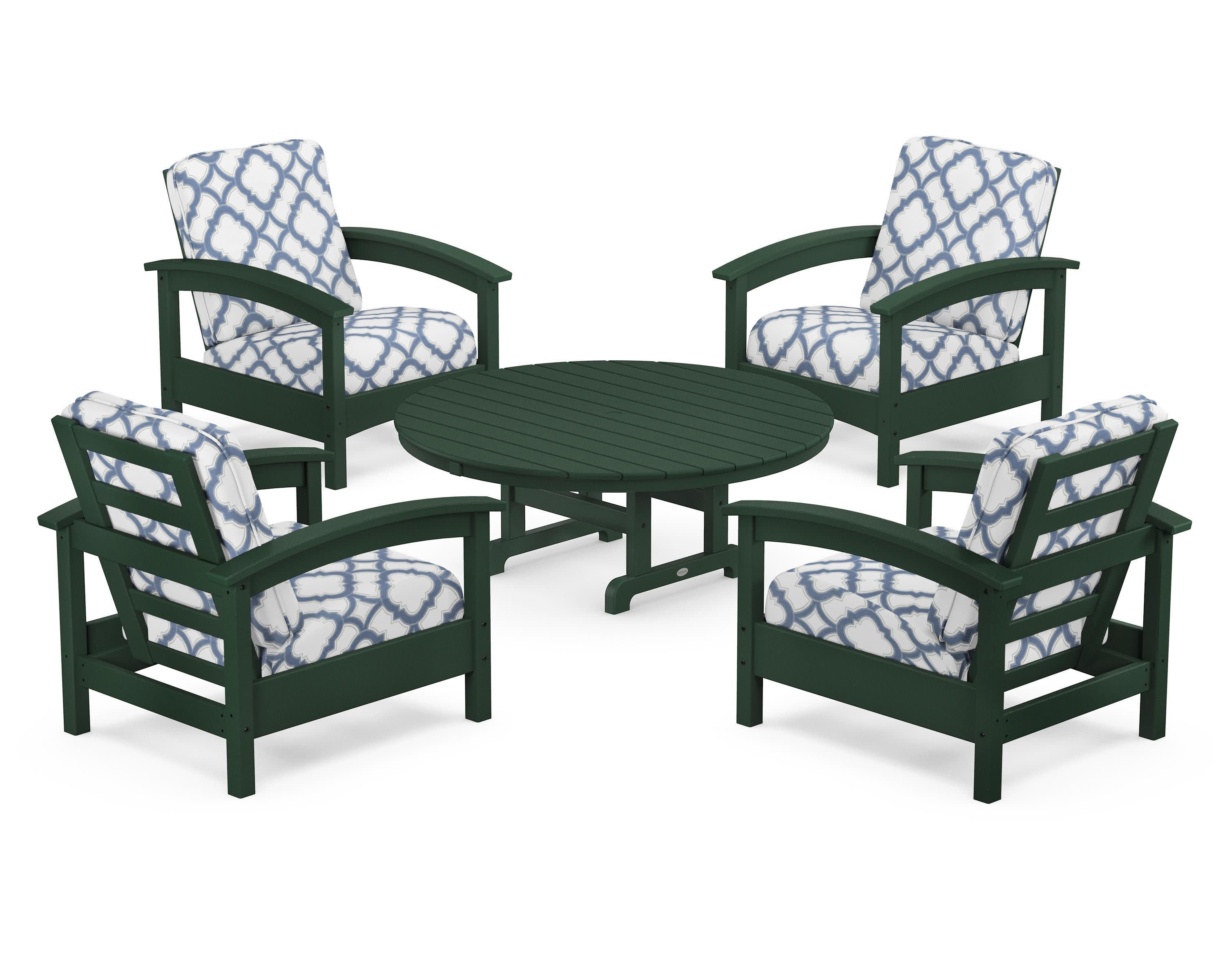 Rockport 5-Piece Deep Seating Set in Rainforest Canopy / Trellis Sky Blue
