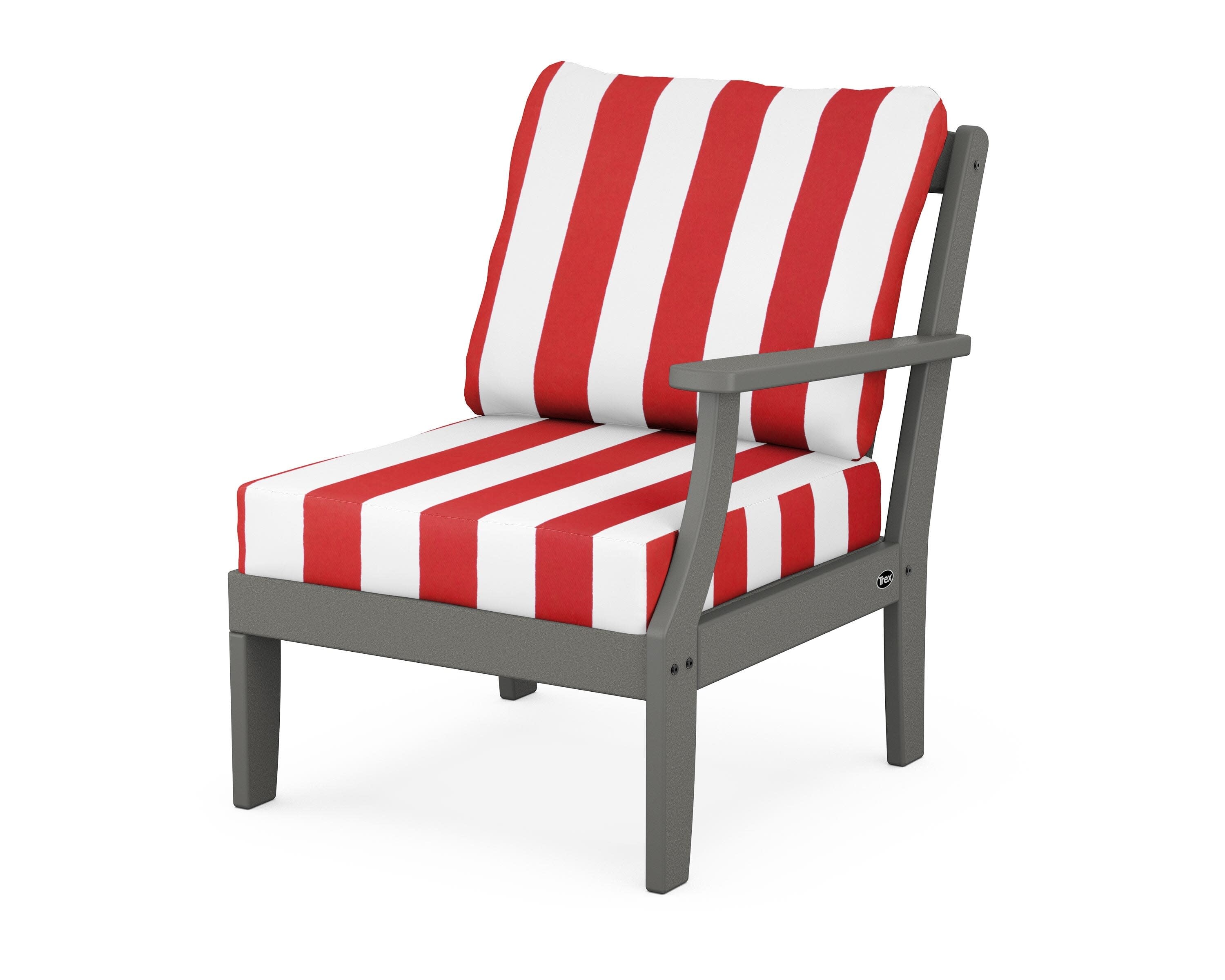 Yacht Club Modular Right Arm Chair in Stepping Stone / Cabana Stripe Crimson