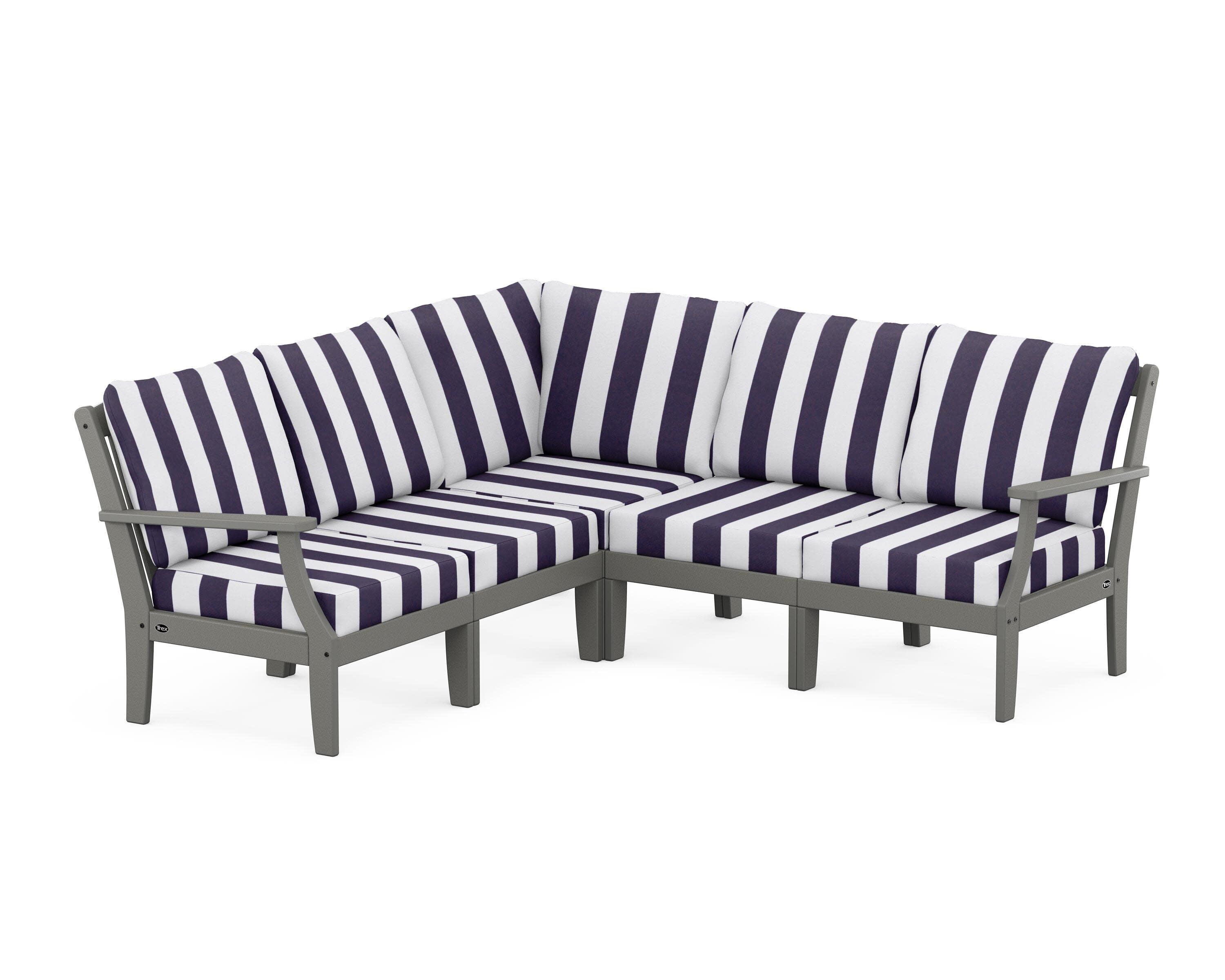 Yacht Club Modular 5-Piece Deep Seating Set in Stepping Stone / Cabana Stripe Navy