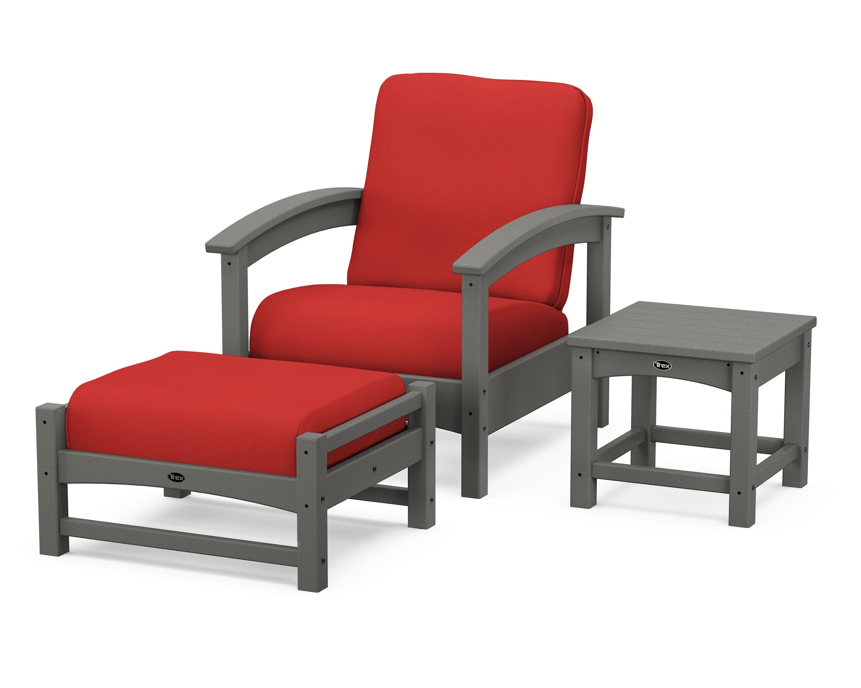 Rockport 3-Piece Deep Seating Set in Stepping Stone / Crimson Linen