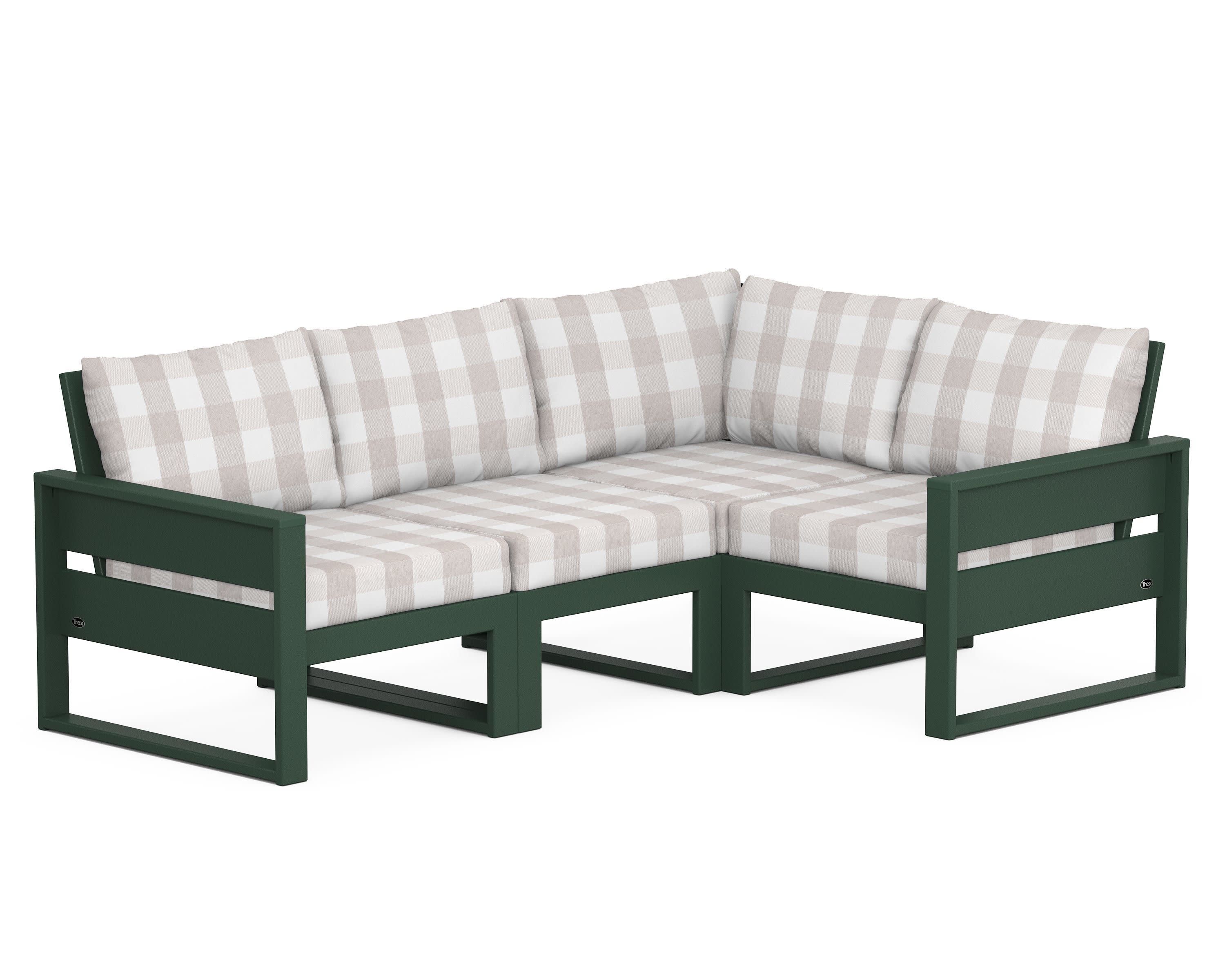 Eastport 4- Piece Sectional in Rainforest Canopy / Buffalo Plaid Dune Burlap