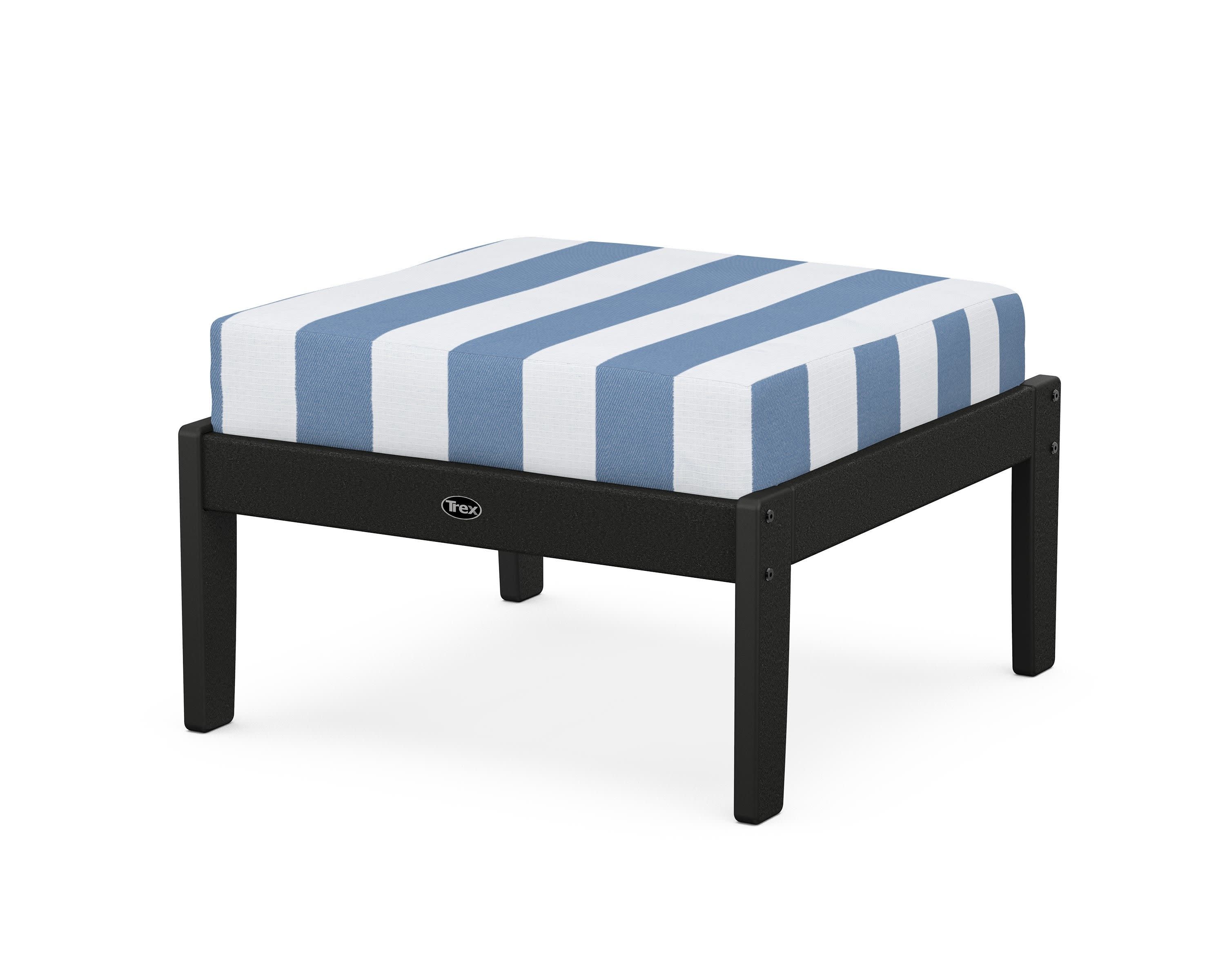 Yacht Club Deep Seating Ottoman in Charcoal Black / Cabana Stripe Sky Blue