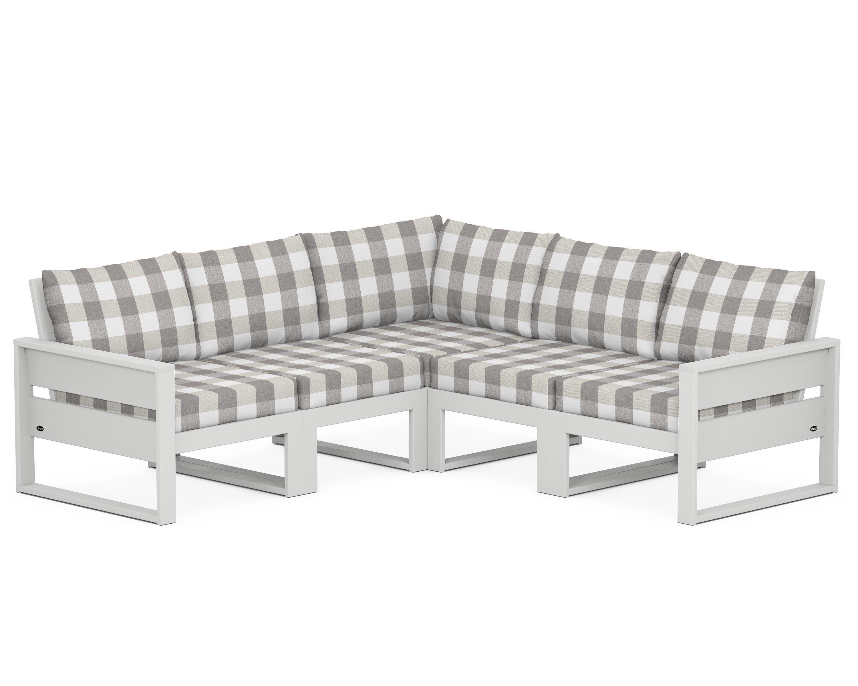 Eastport 5-Piece Sectional in Classic White / Buffalo Plaid Grey Mist