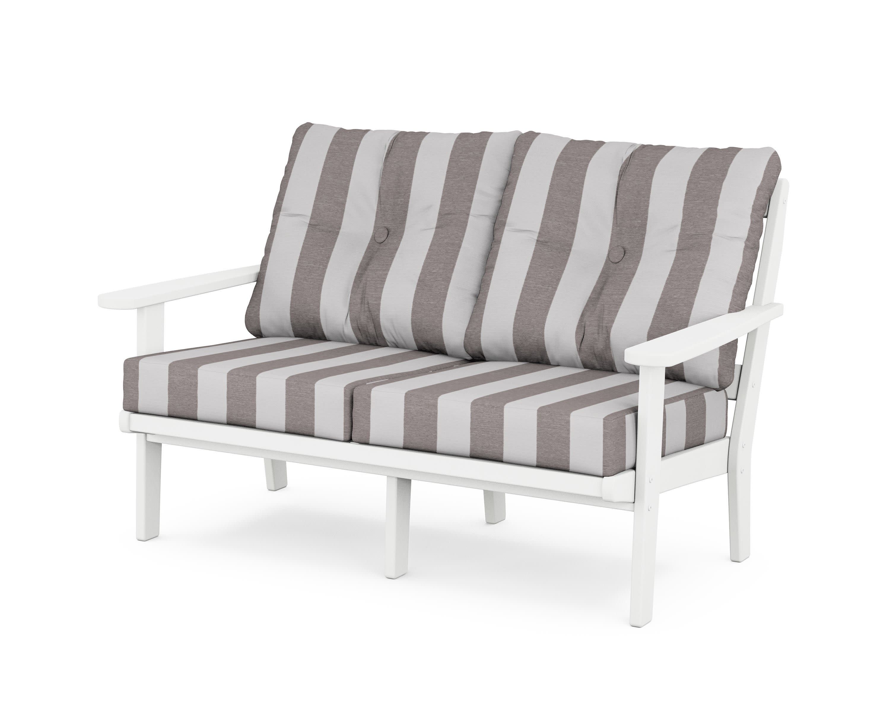 Cape Cod Deep Seating Loveseat in Classic White / Cabana Stripe Grey Mist