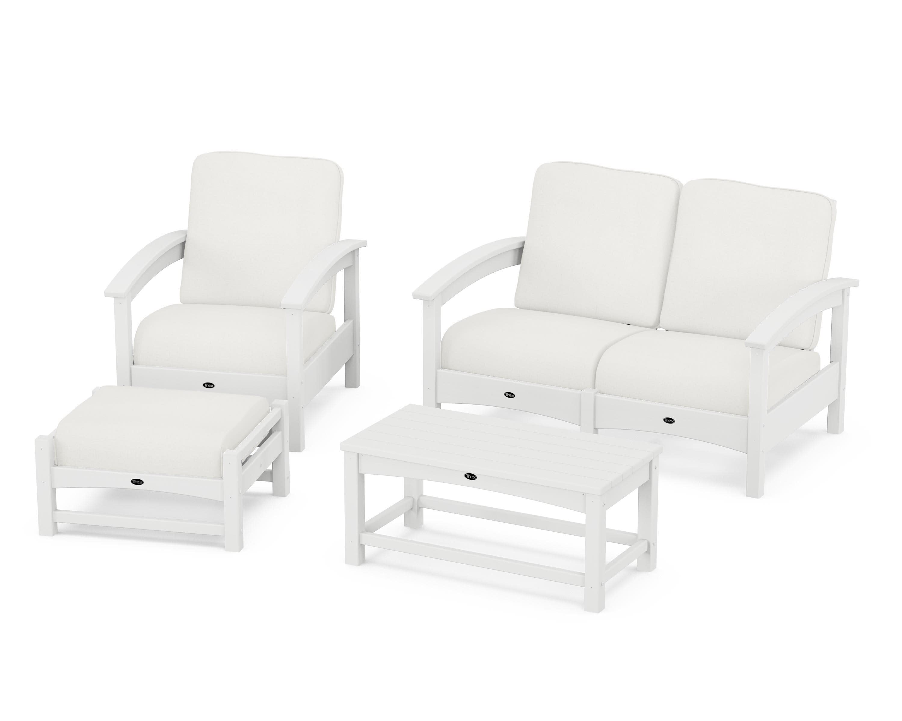 Rockport 4-Piece Deep Seating Conversation Group in Classic White / Natural Linen
